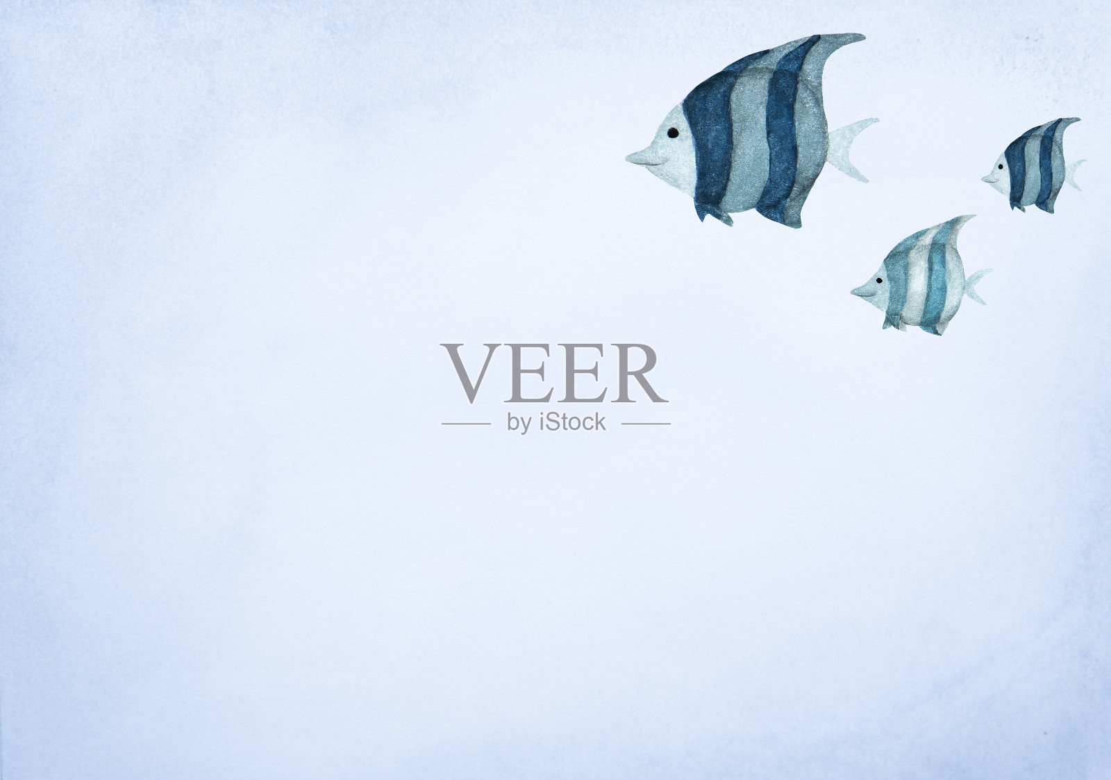 手绘水彩画的鱼在蓝色的背景。插画图片素材