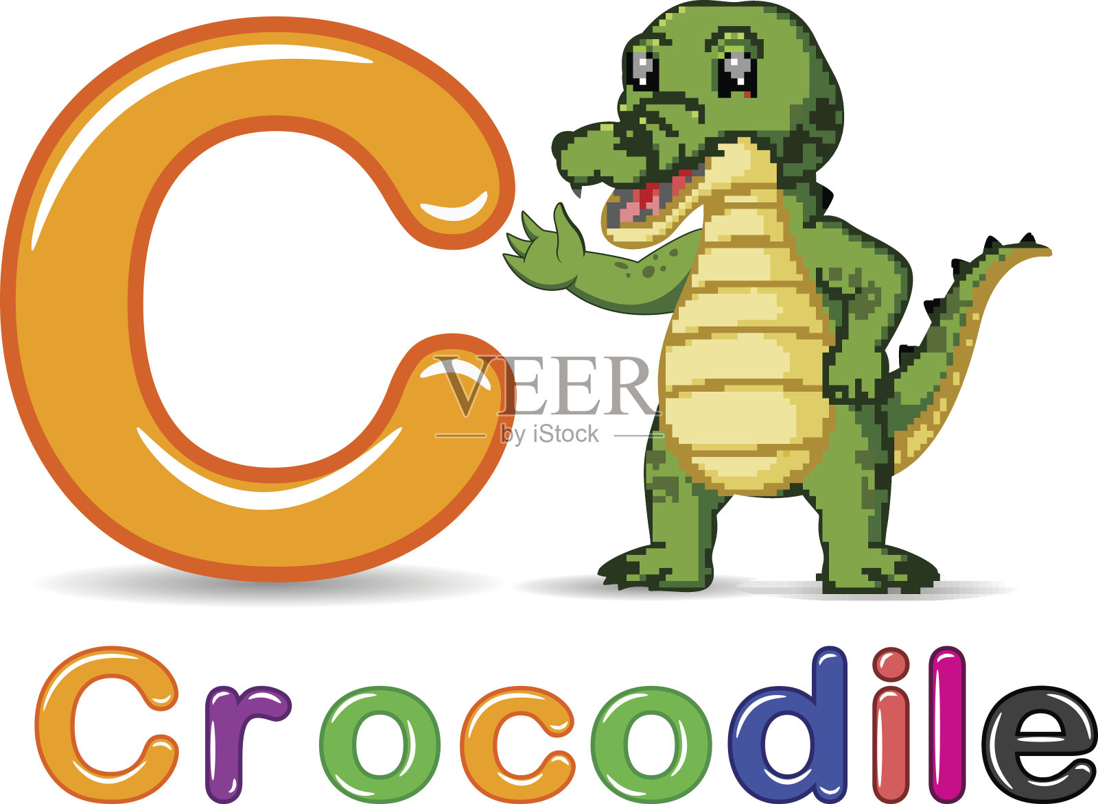 字母C和鳄鱼卡通插画图片素材