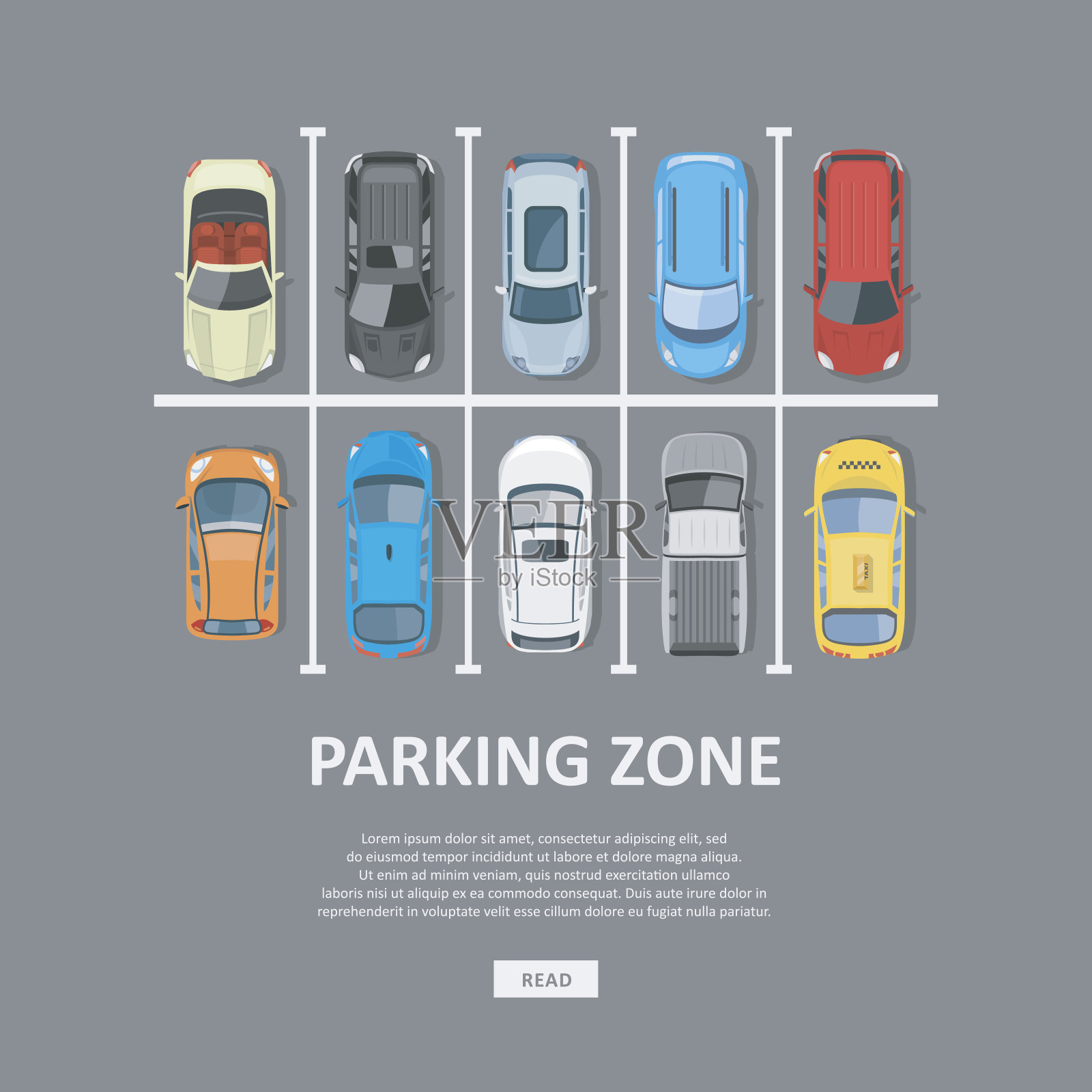 城市停车场矢量插图在平坦的风格插画图片素材