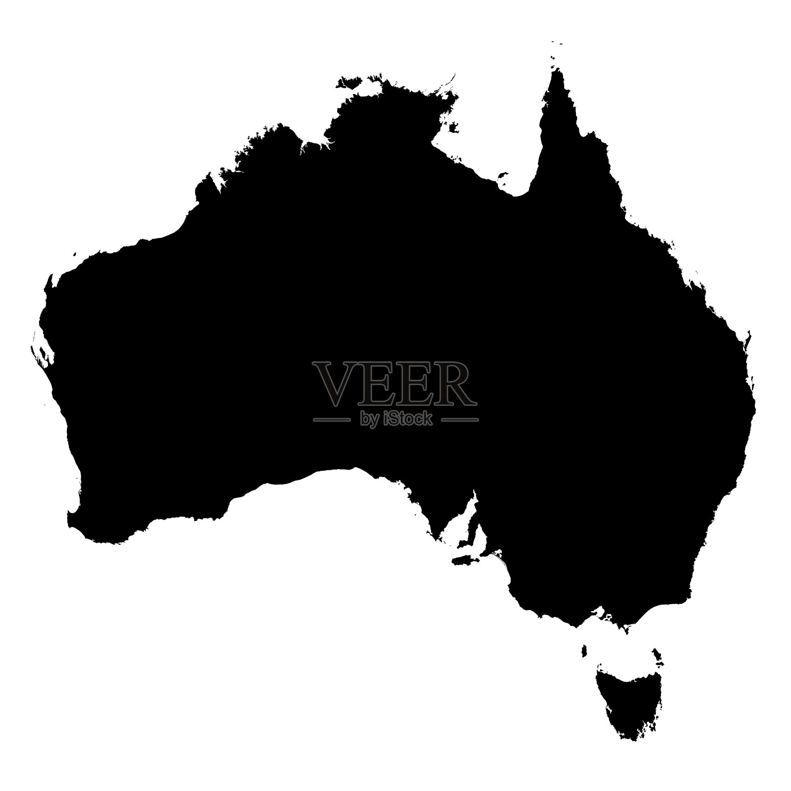 澳大利亚黑色剪影地图轮廓孤立在白色3D插图照片摄影图片