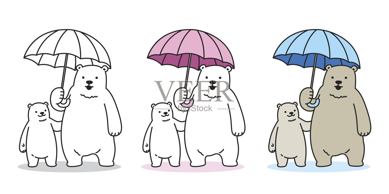 熊北极熊幼崽雨伞插图涂鸦卡通插画图片素材