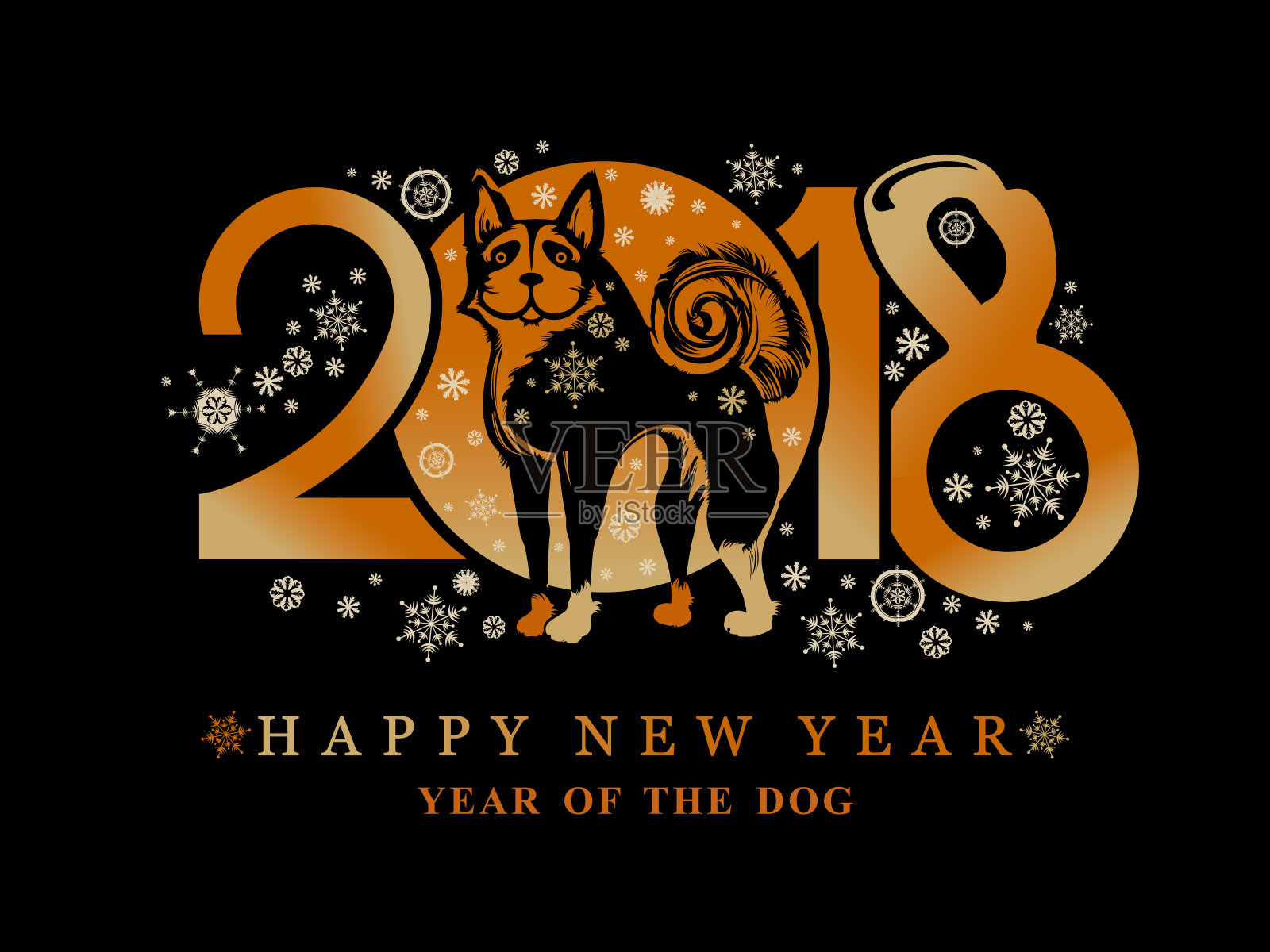 2018年新年设计狗和雪花。设计元素图片