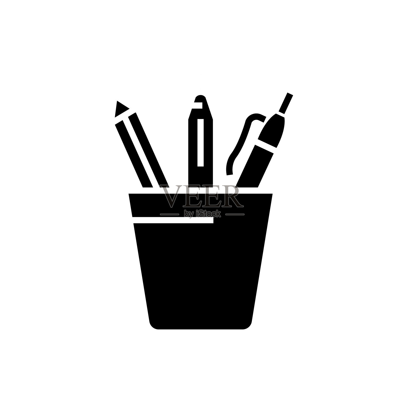 铅笔持有人图标，矢量插图，黑色标志上孤立的背景图标素材