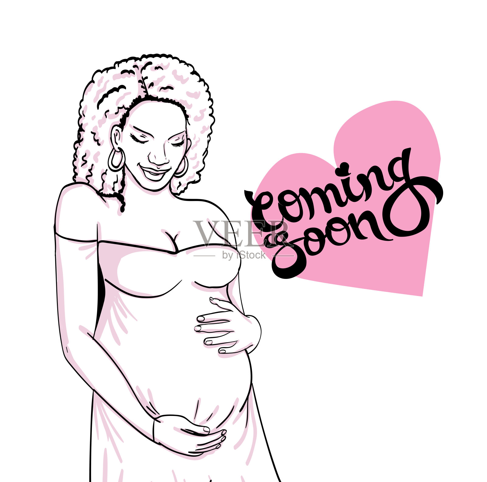 穿着怀孕服的非裔美国孕妇。插图设计元素图片