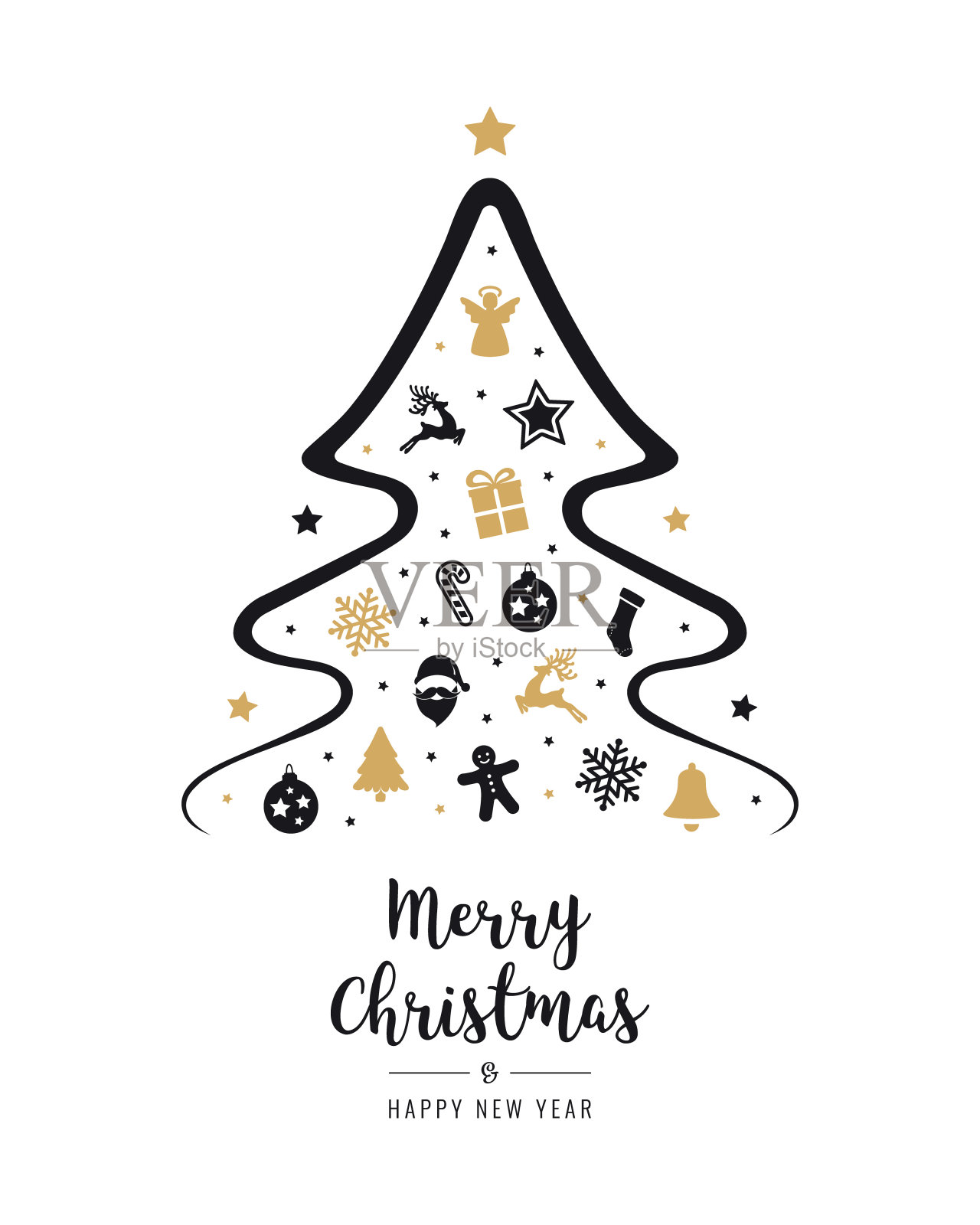 圣诞树祝福文字元素卡金黑白背景设计元素图片