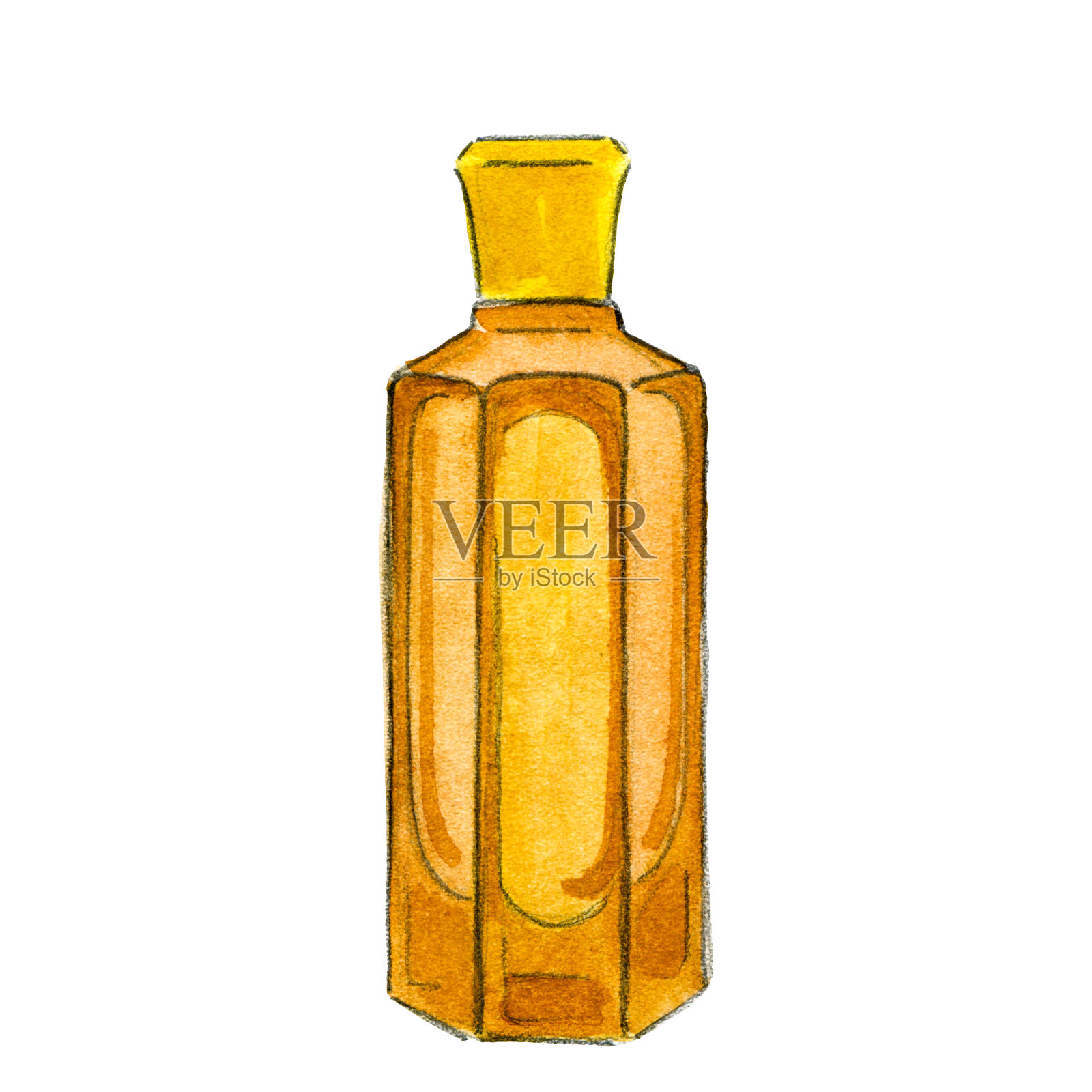 黄色香水瓶玻璃。奢侈的礼物。水彩插图插画图片素材