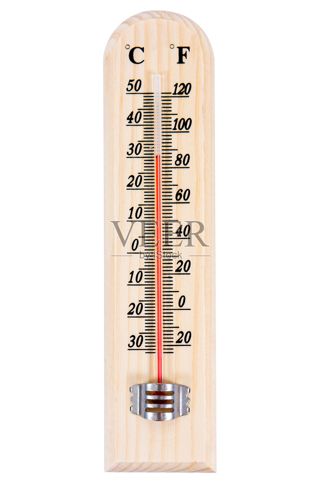 木制温度计孤立在白色背景上。木头温度计孤立照片摄影图片