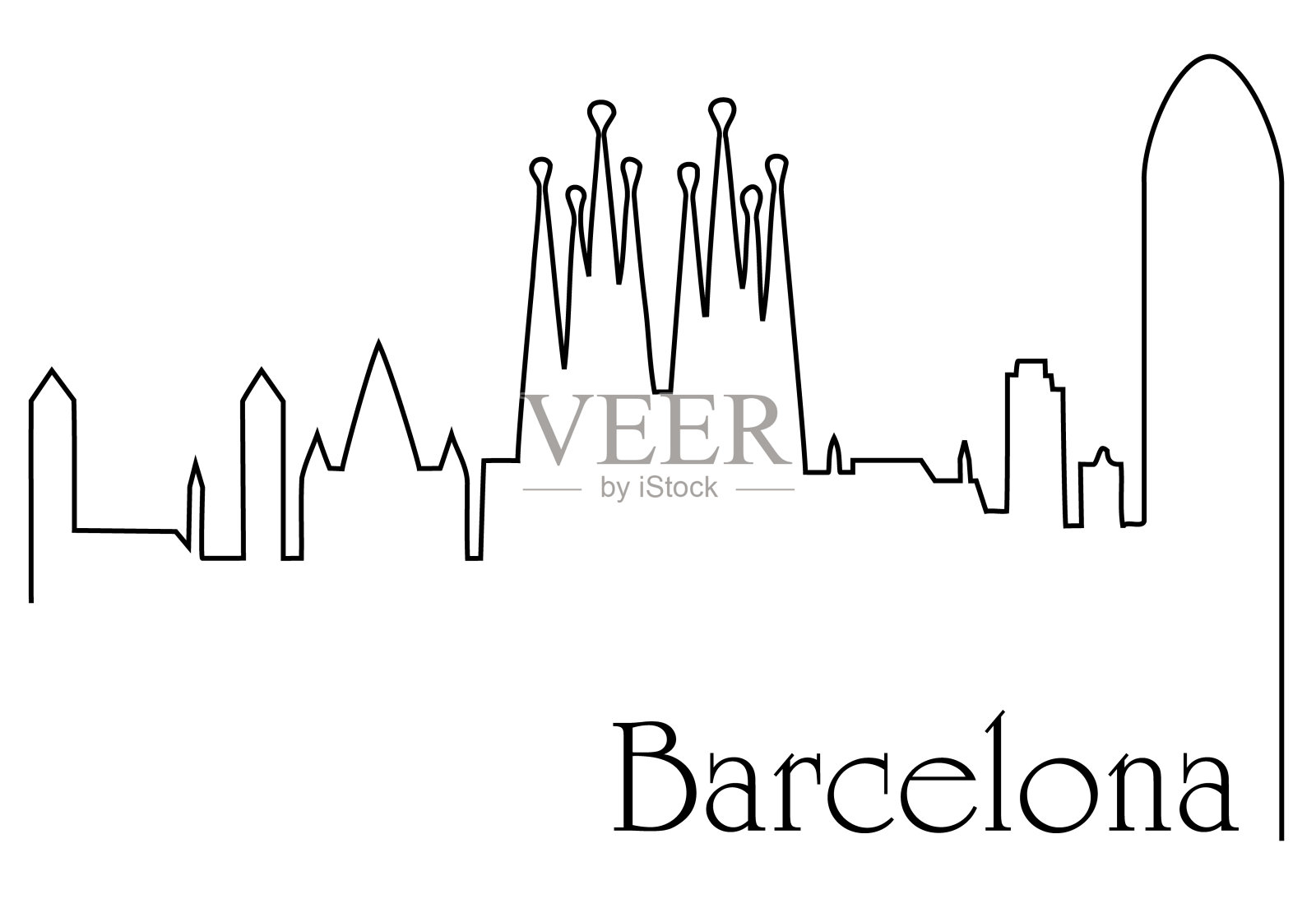 巴塞罗那城一线画背景插画图片素材