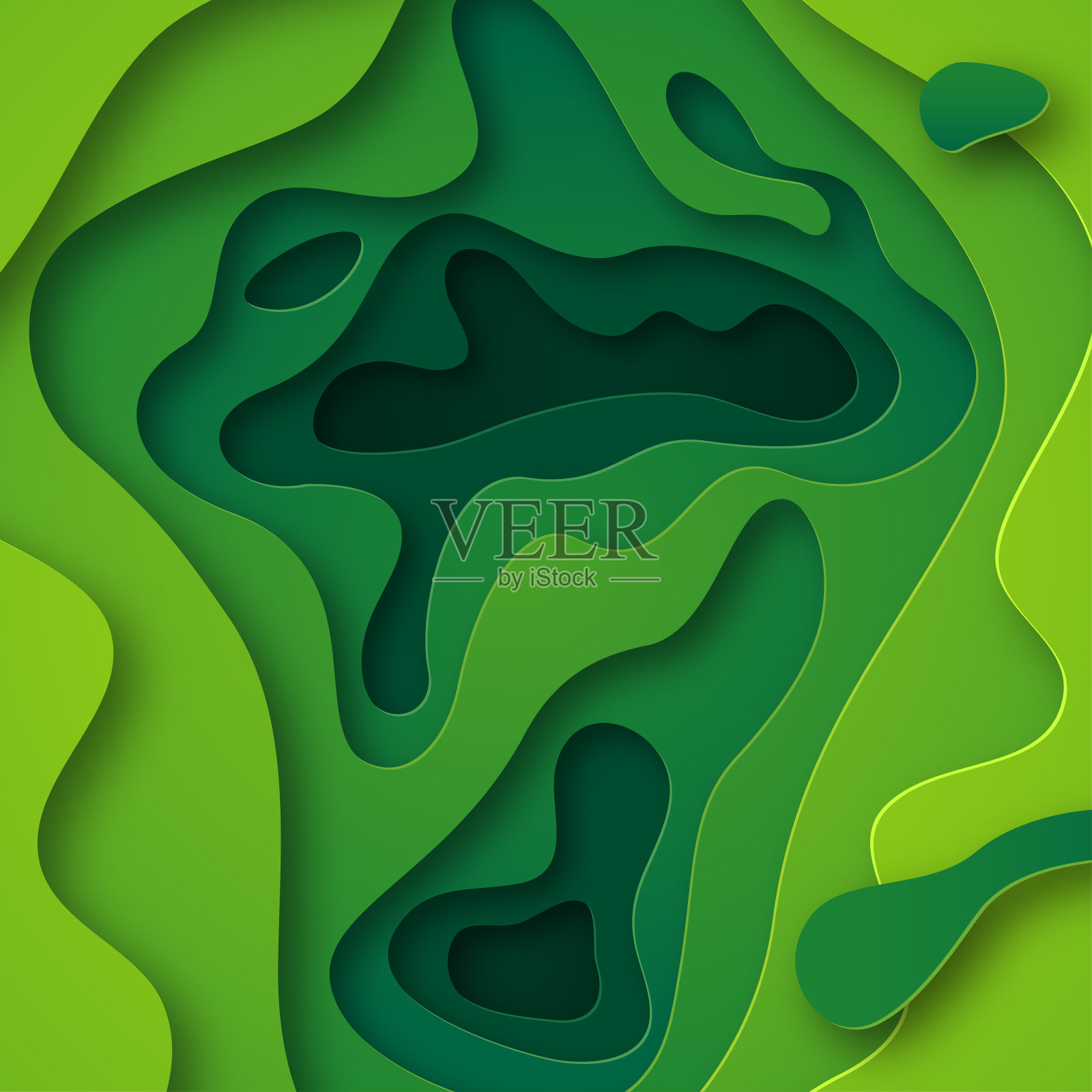 3D抽象背景与绿色剪纸形状插画图片素材