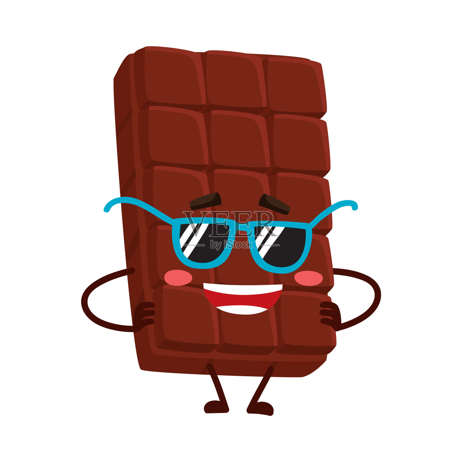 滑稽的巧克力棒人物戴着时髦的太阳镜，胳膊叉腰插画图片素材