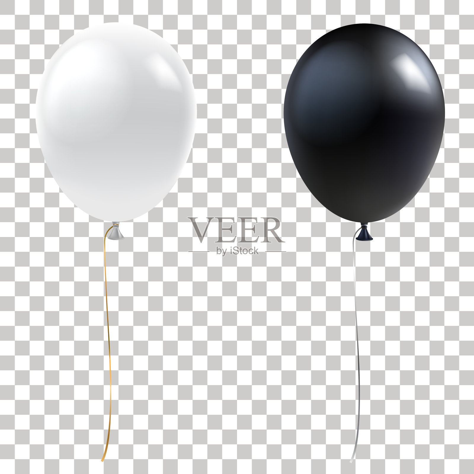 黑色和白色的气球。真实的氦气球隔离在透明的背景。用于活动和促销的节日装饰元素。向量eps 10。插画图片素材