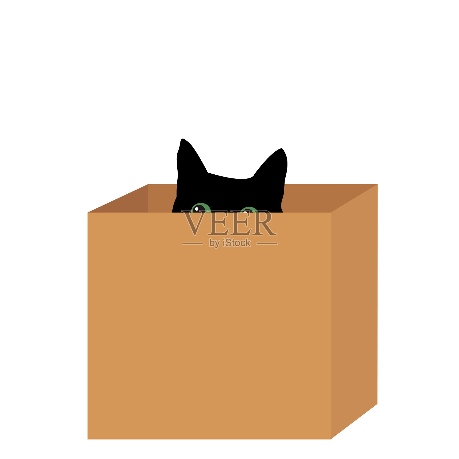盒子里的黑猫插画图片素材