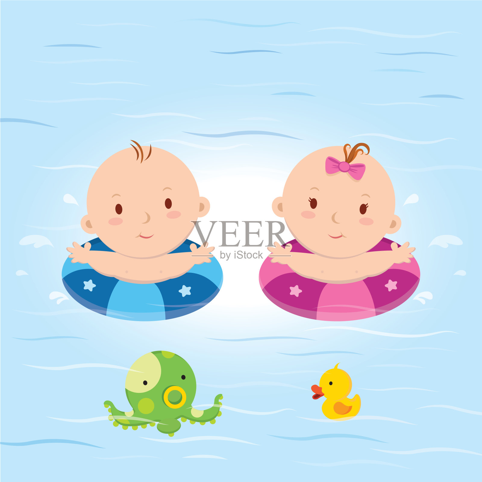 泳池里的宝宝插画图片素材