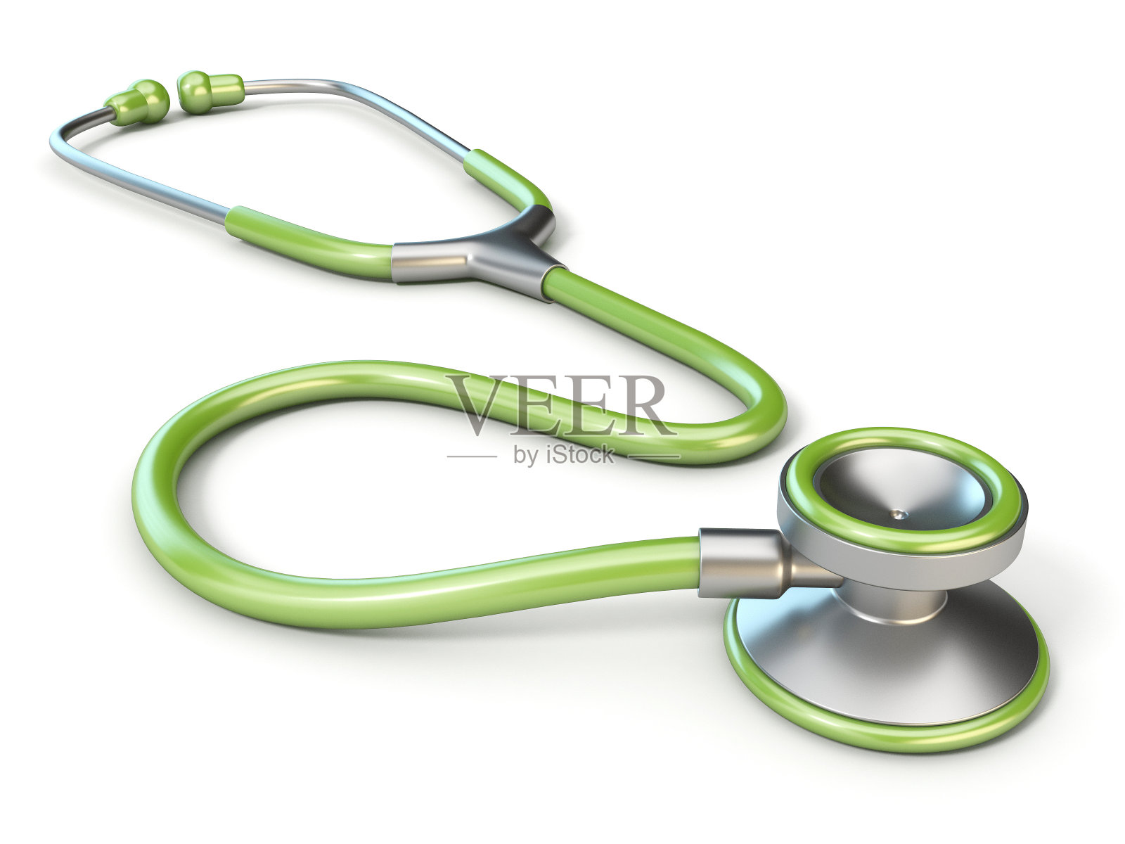 3D绿色医用听诊器照片摄影图片