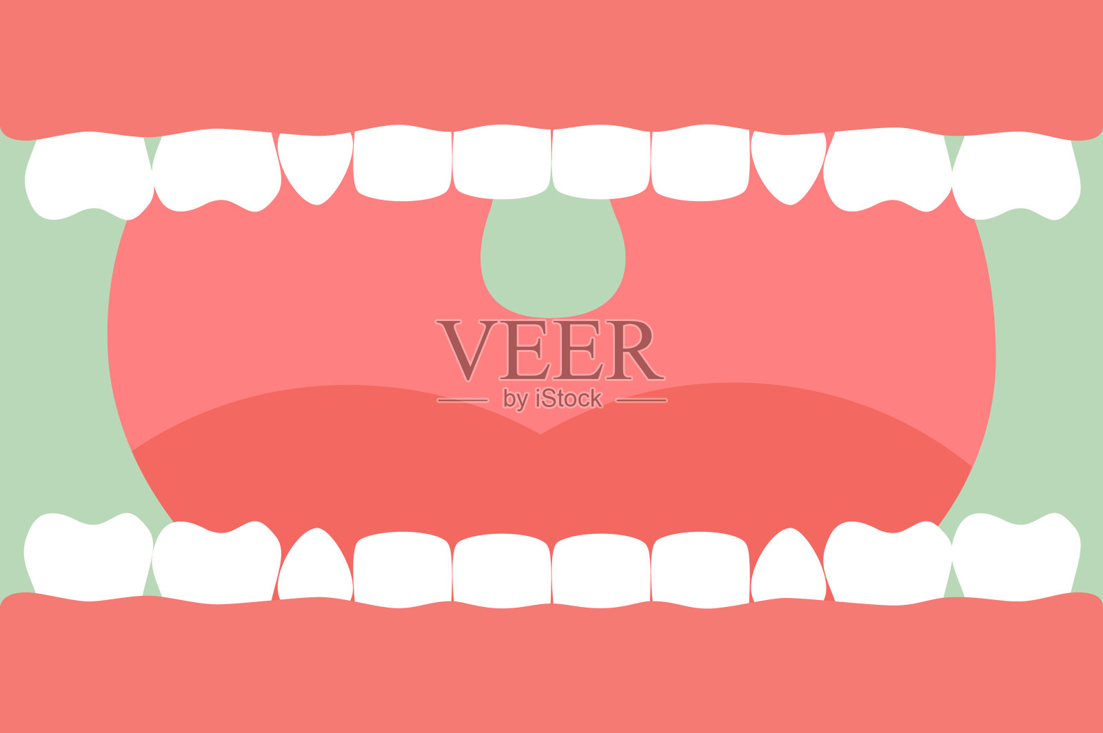 张开嘴用健康的牙齿和舌头，护理牙齿插画图片素材