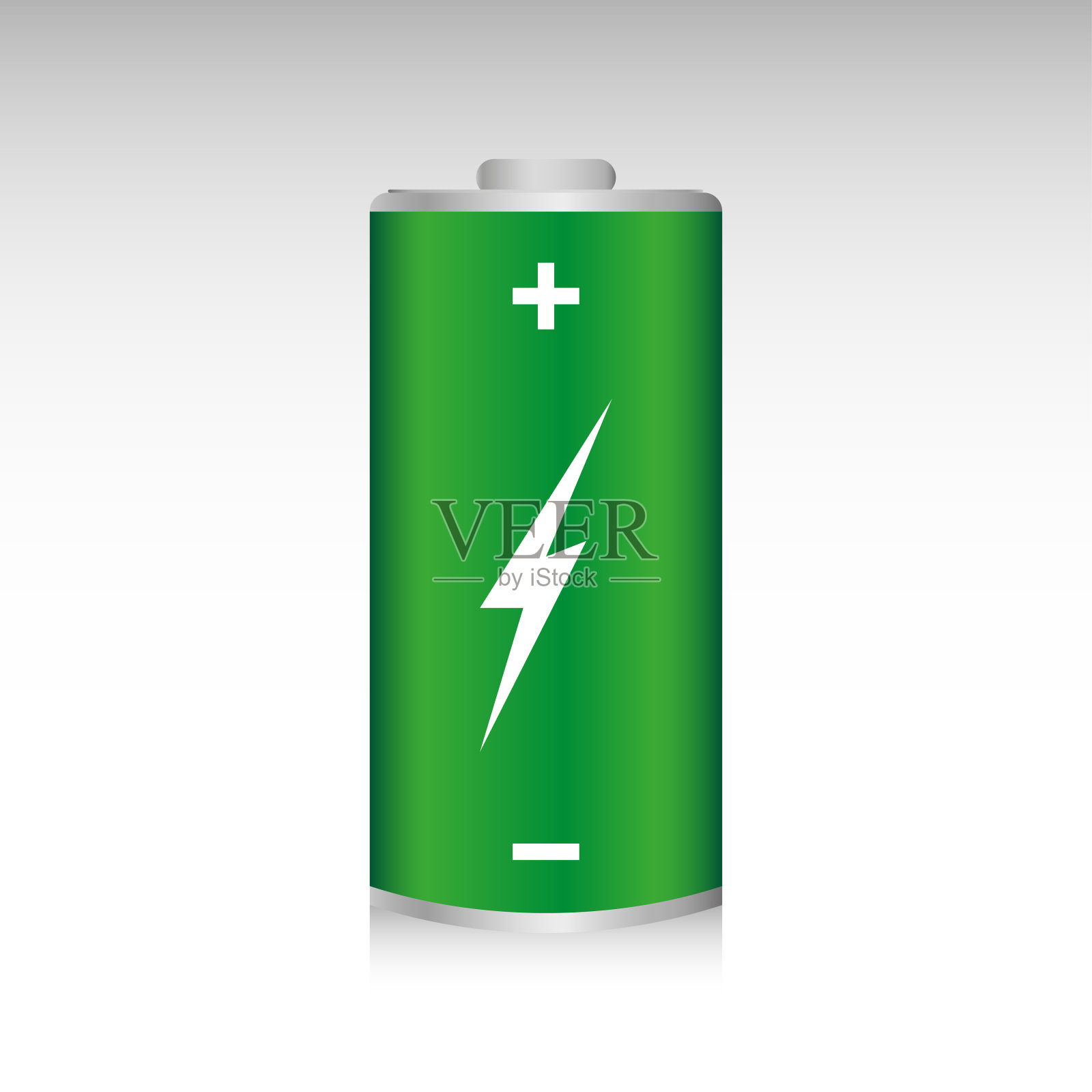 绿色电池，充满电隔离在灰色背景。替代能源的概念设计元素图片