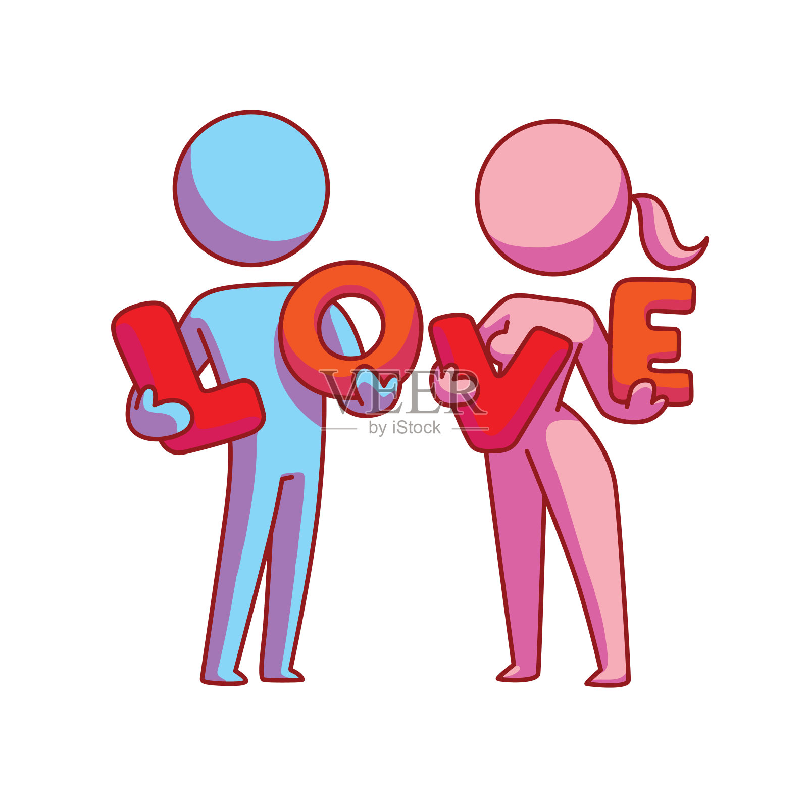圣像，一对相爱的夫妇拿着“爱”的字母设计元素图片