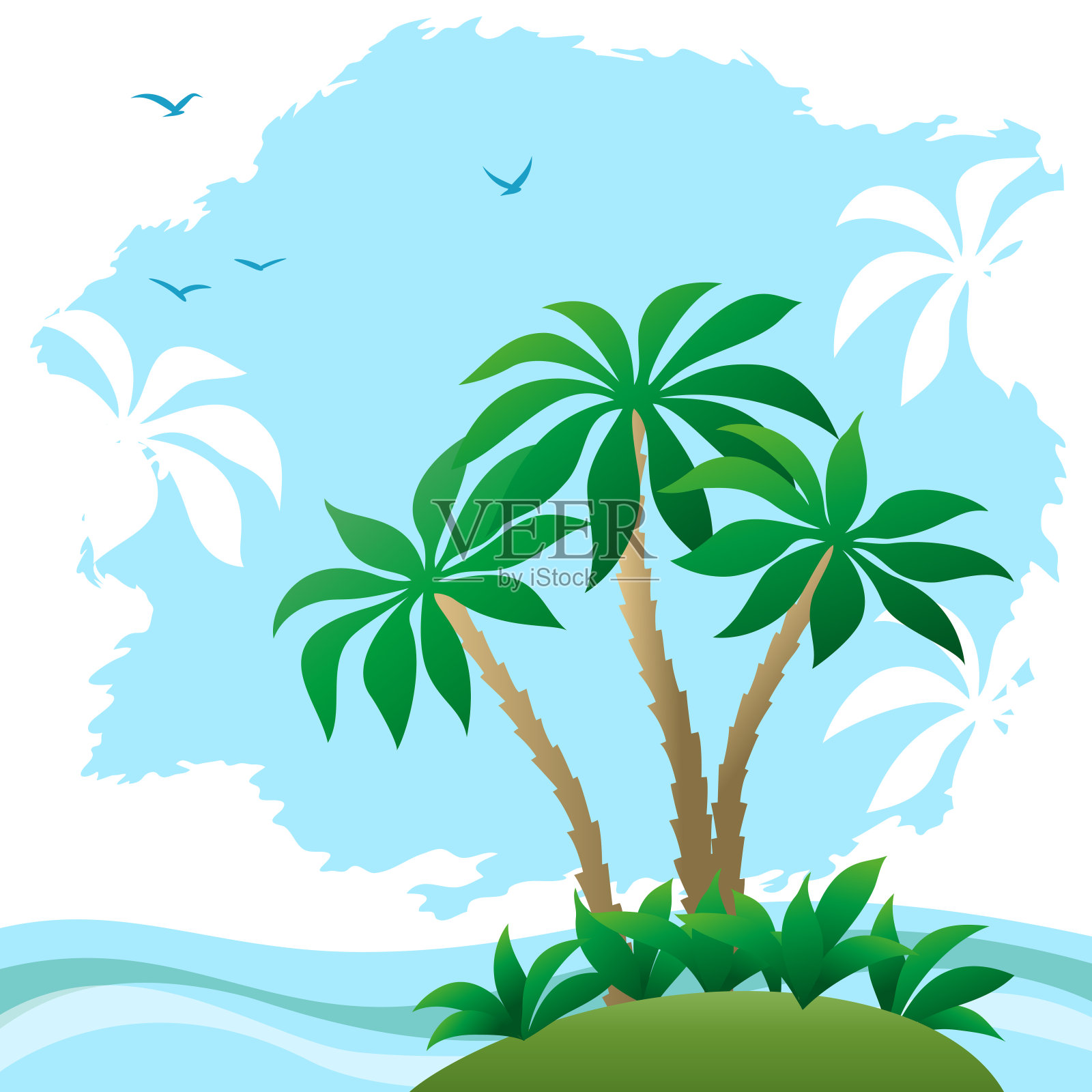 风景，沙滩和棕榈树插画图片素材