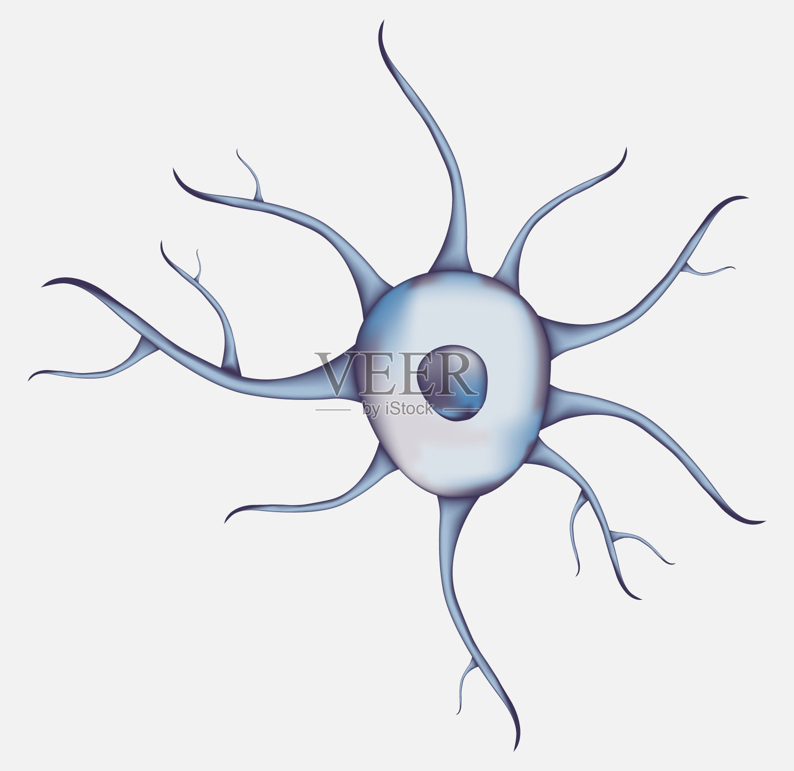 3d白色背景上分离出的蓝色人类神经元。现实的矢量图。模板插画图片素材