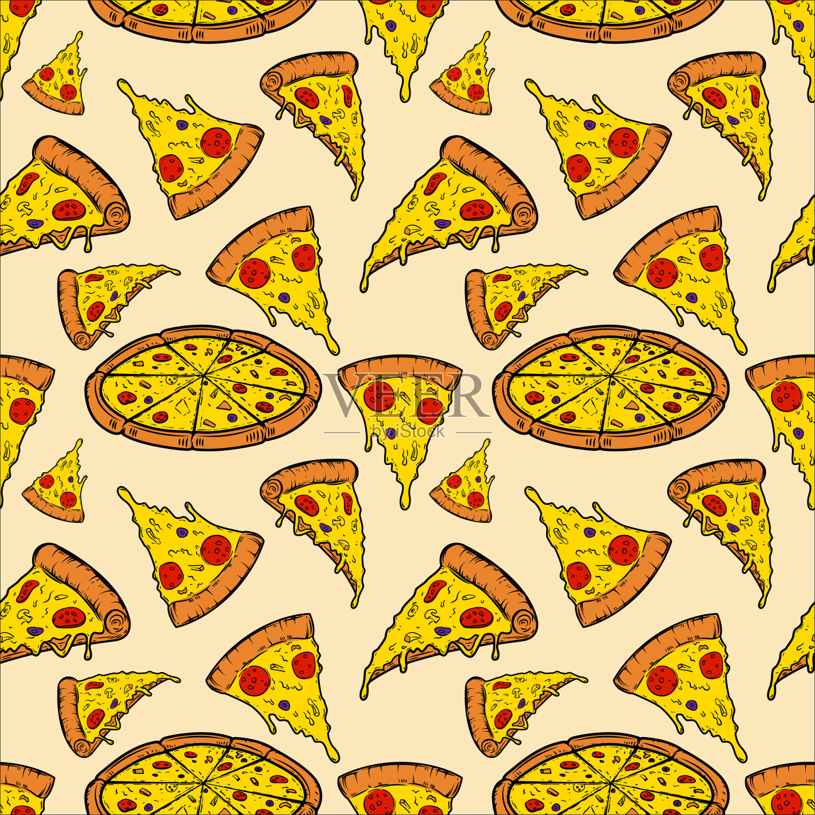 无缝模式的披萨。矢量图插画图片素材