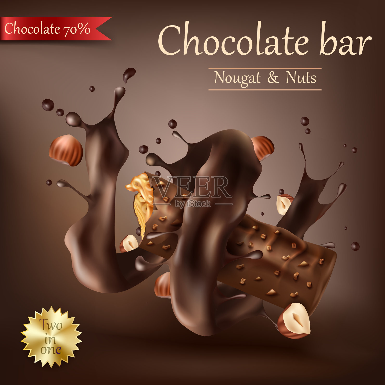 甜巧克力棒与螺旋融化的巧克力插画图片素材