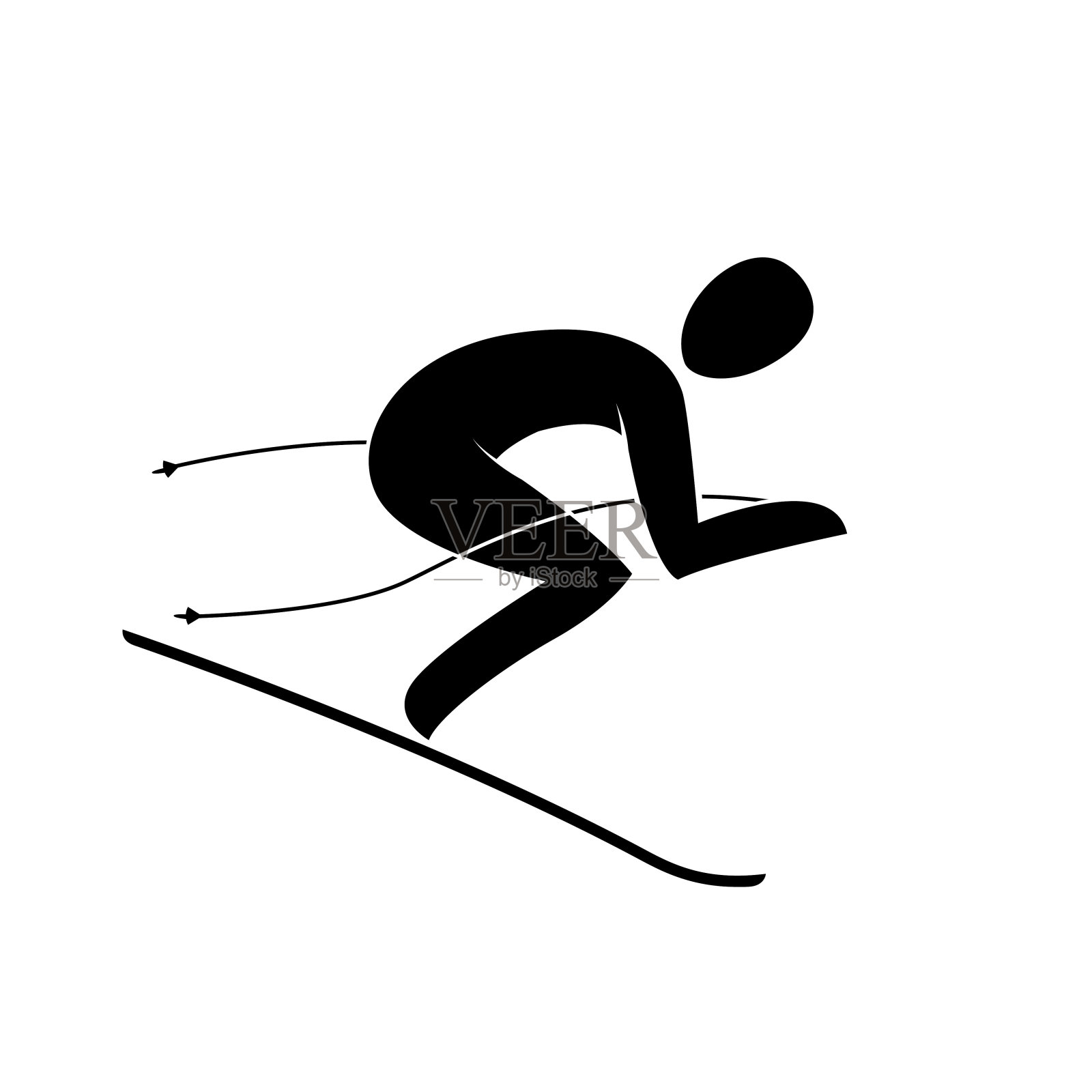 剪影高山速降滑雪者大回转下降斜坡孤立。插画图片素材