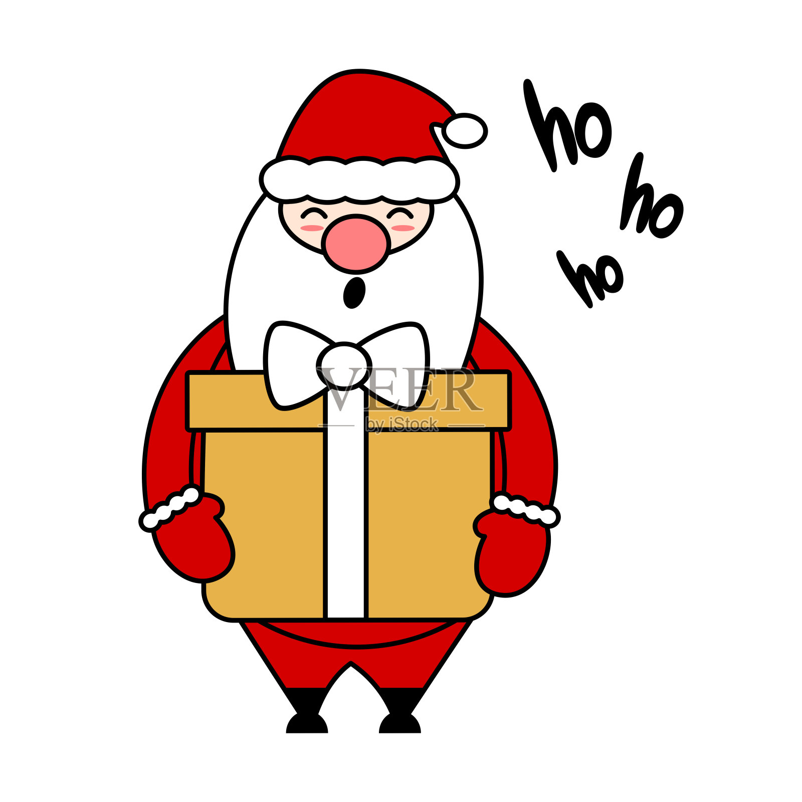 可爱可爱的卡通向量圣诞老人与大礼物孤立在白色的背景设计元素图片