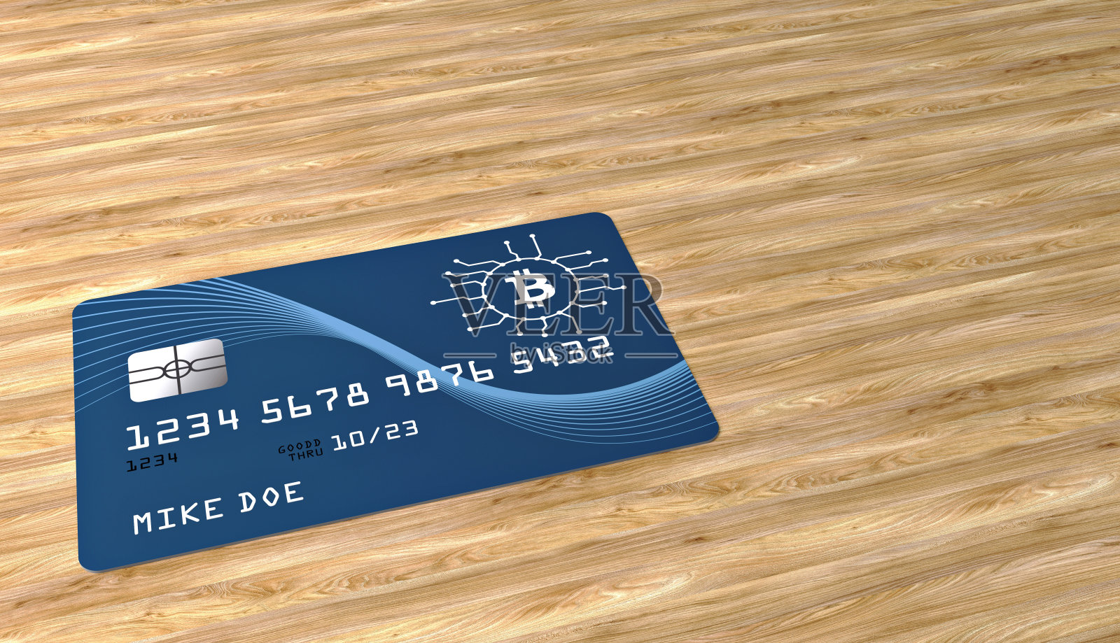 木头背景的比特币信用卡照片摄影图片