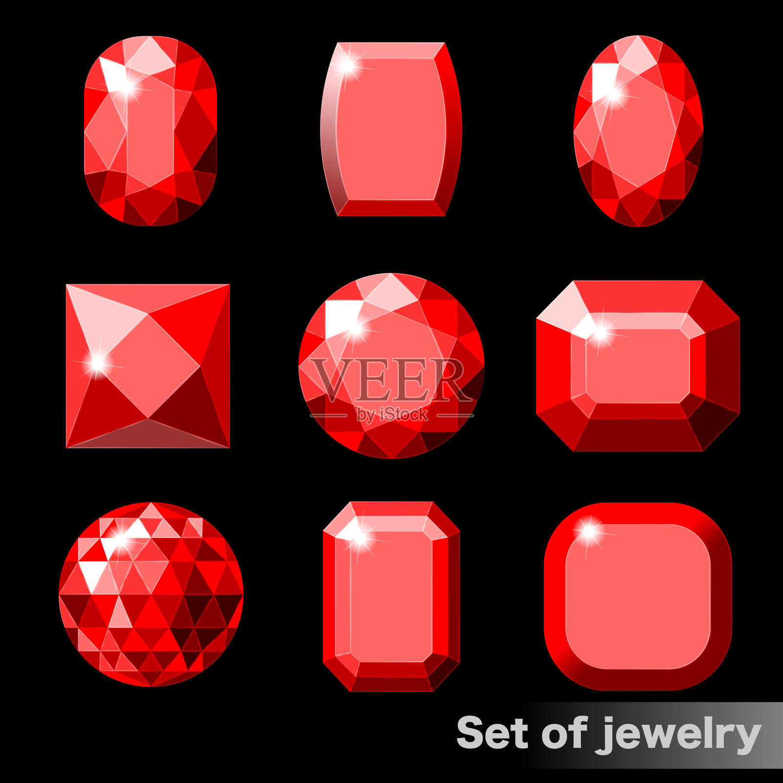一套红色宝石红宝石的各种形状设计元素图片