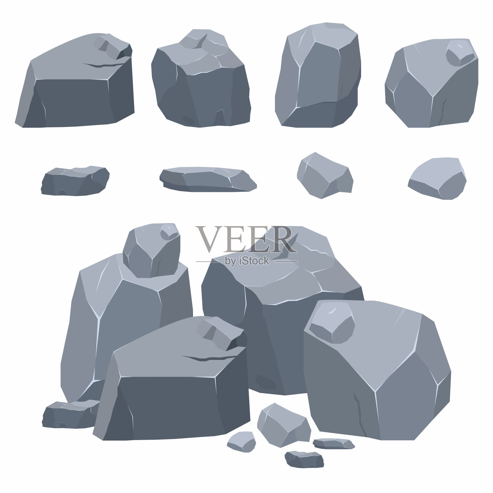 岩石、石头收藏。不同的圆石在等距3d平面风格设计元素图片