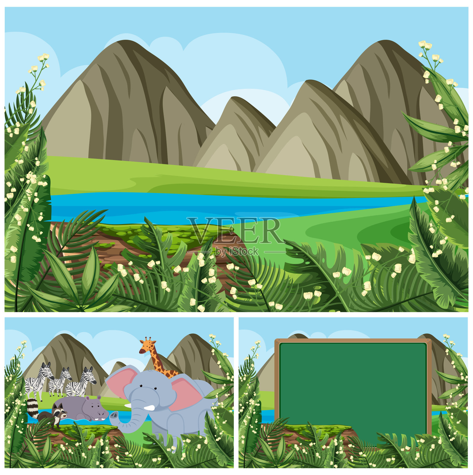 背景场景有山和动物插画图片素材