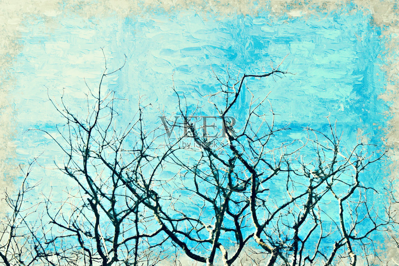 抽象美丽多彩的树枝树在油画水彩画的背景。照片摄影图片
