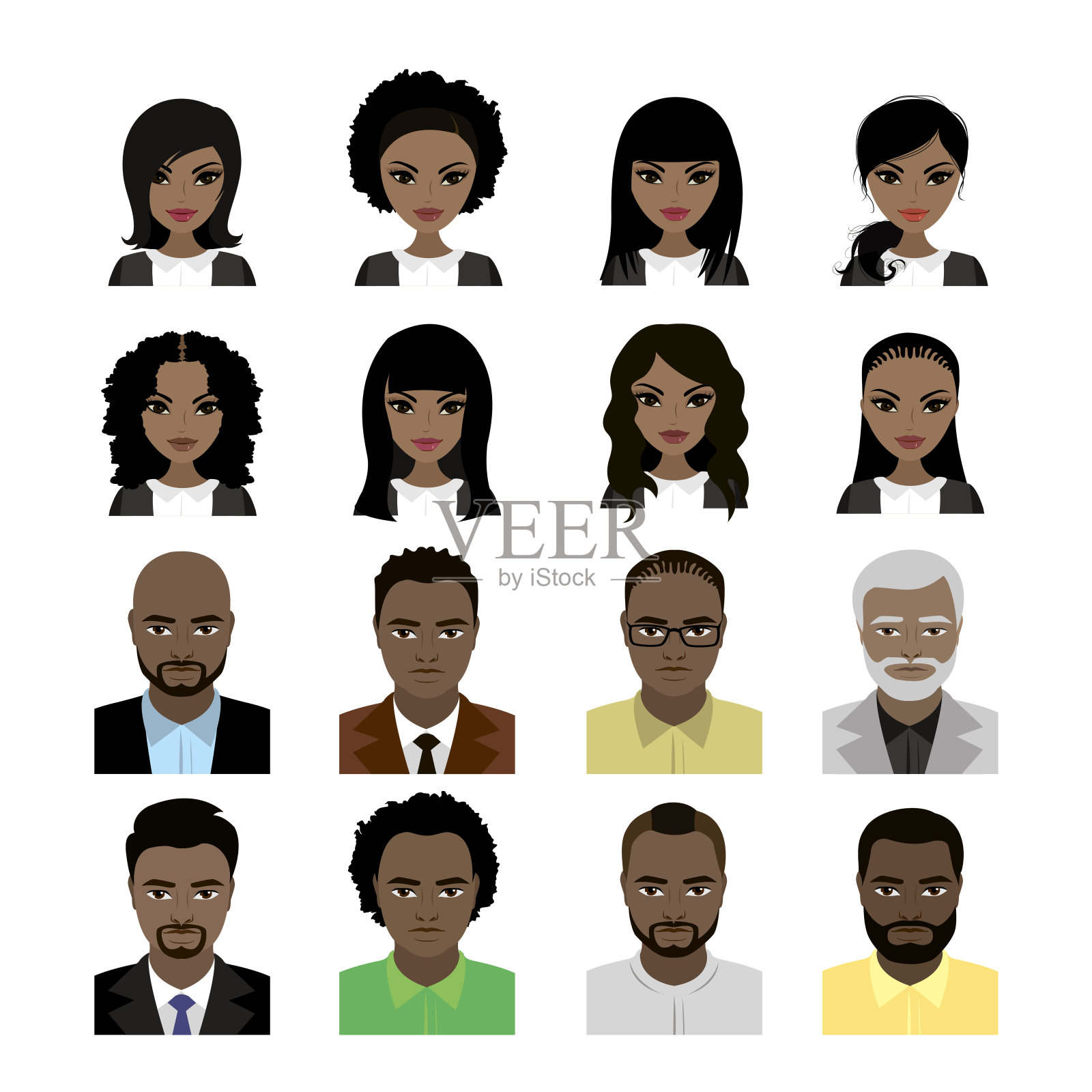 一组黑人女人和男人的化身插画图片素材