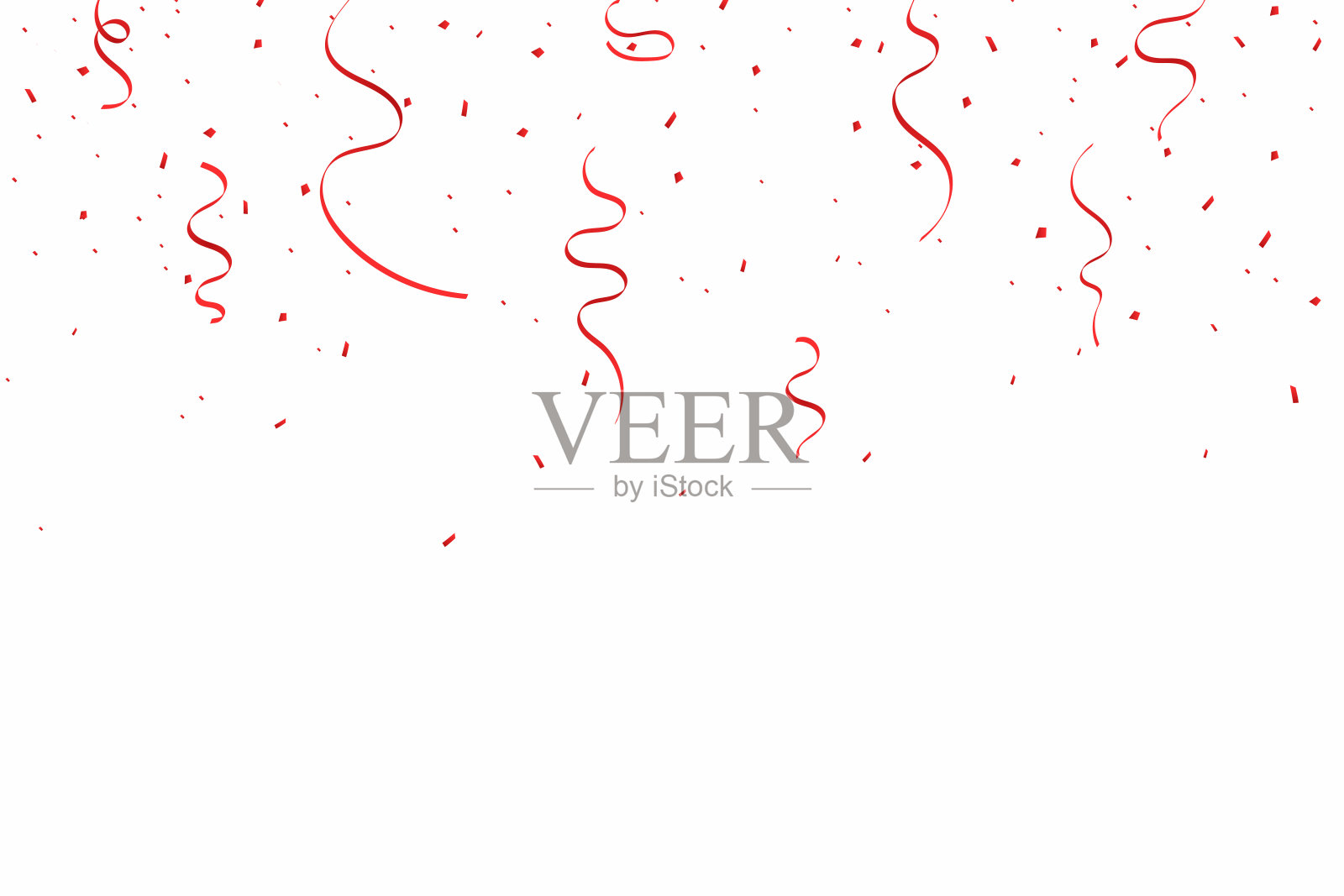 庆祝背景红丝带和五彩纸屑。飘落的五彩纸屑和丝带孤立在白色的背景上插画图片素材
