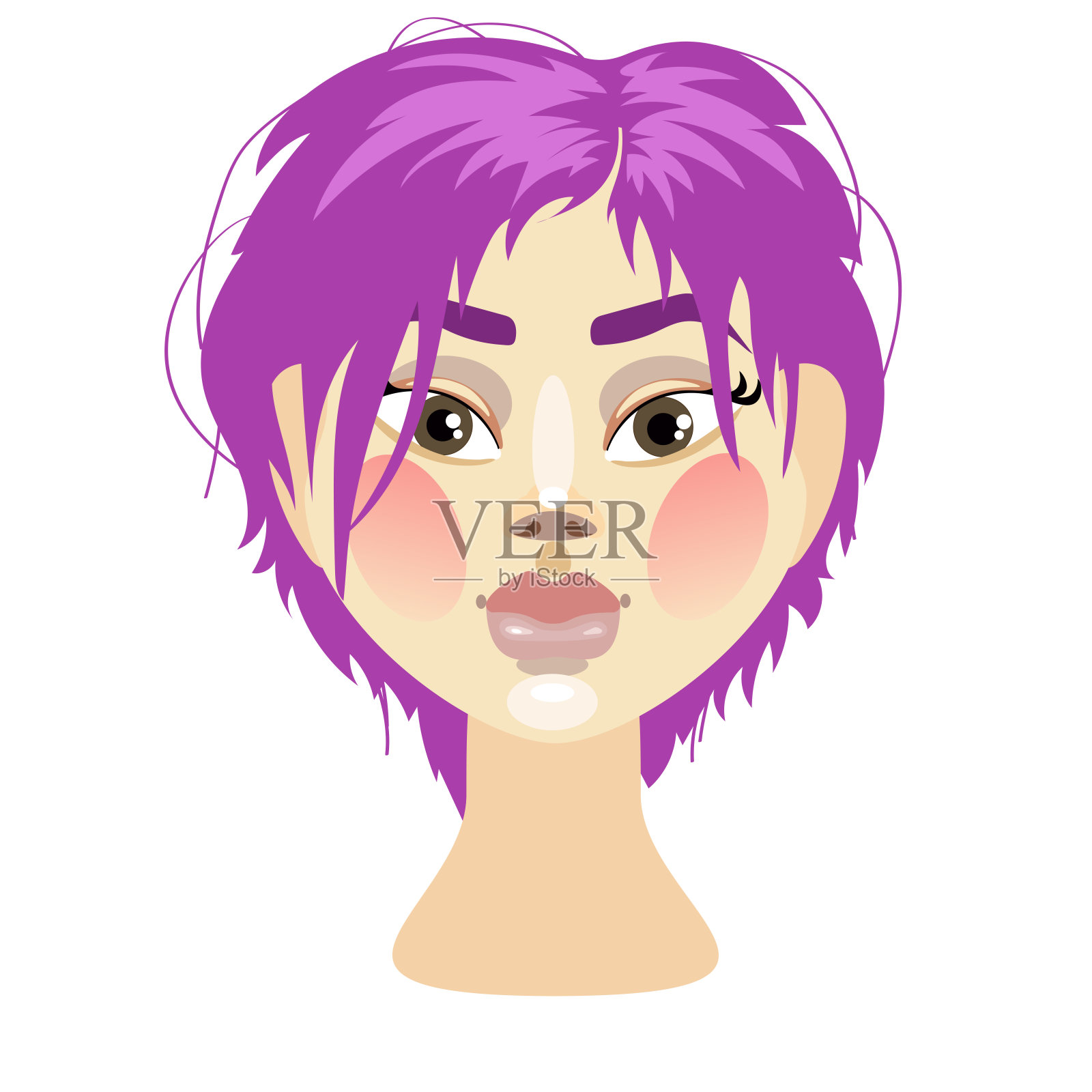 矢量插图的女孩的头在紫色的假发设计元素图片