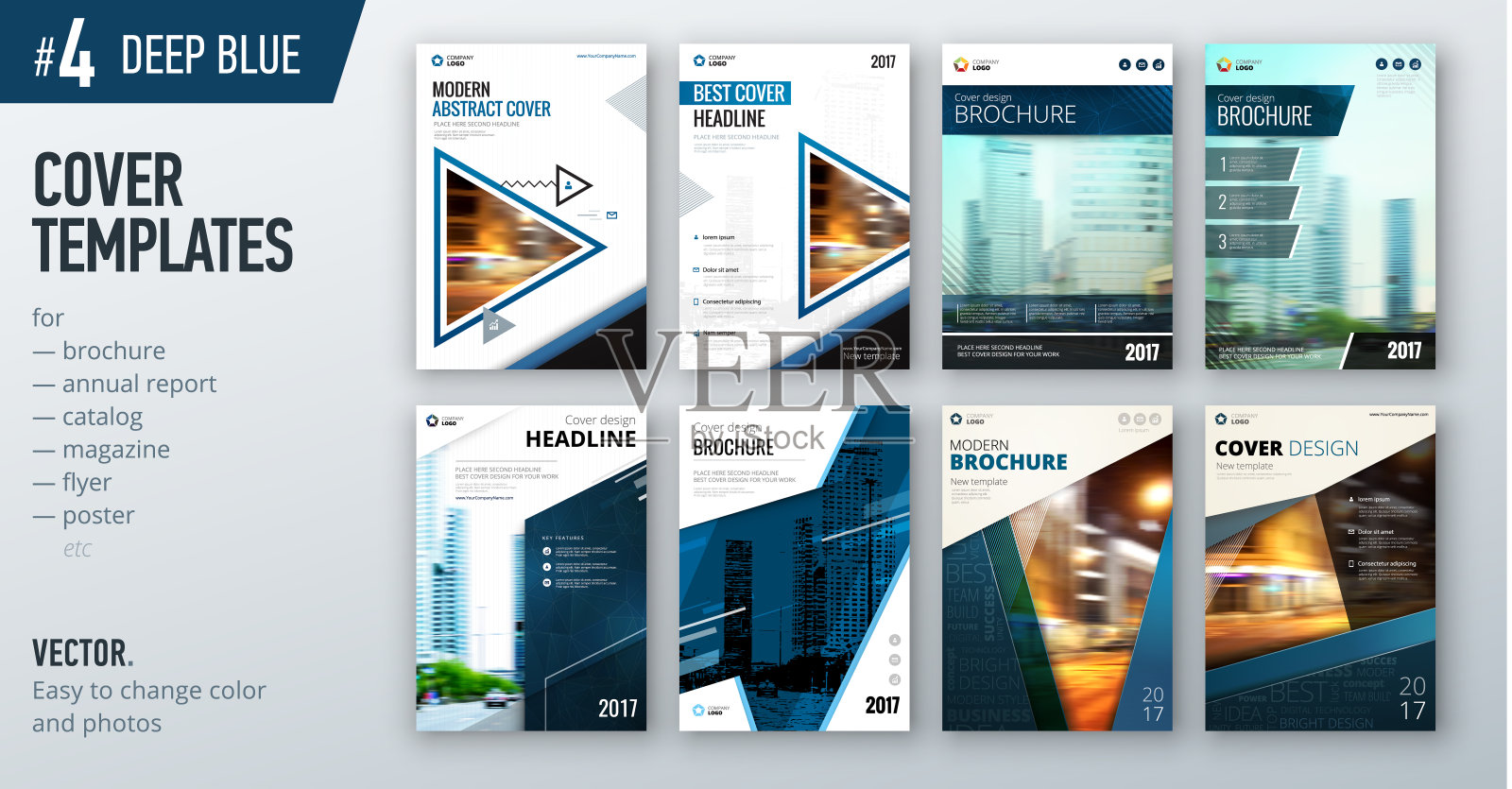 一套商业封面设计模板在深蓝色的颜色为小册子，报告，目录，杂志或小册子。创意矢量背景概念插画图片素材