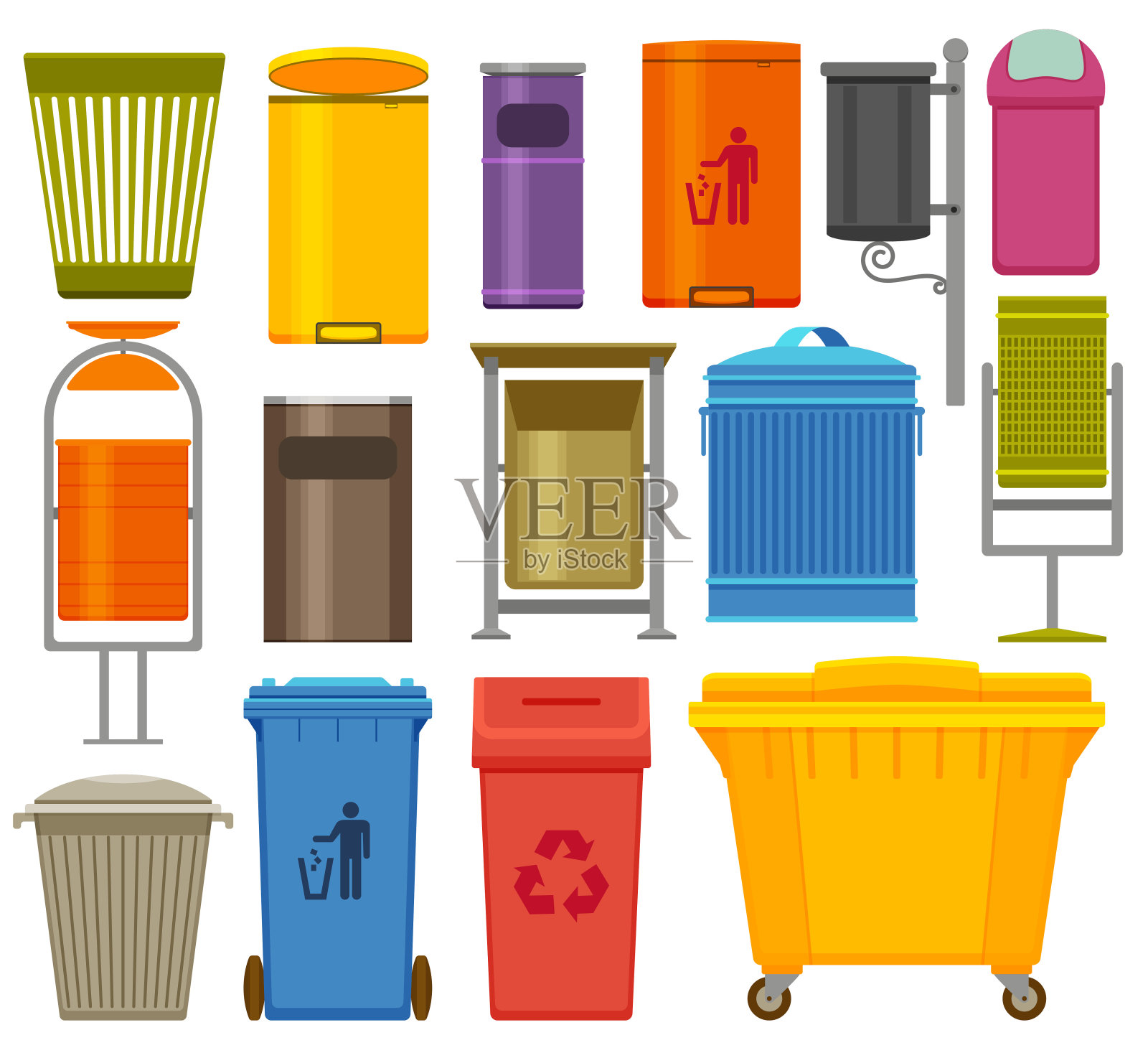 垃圾桶彩色图标集设计元素图片