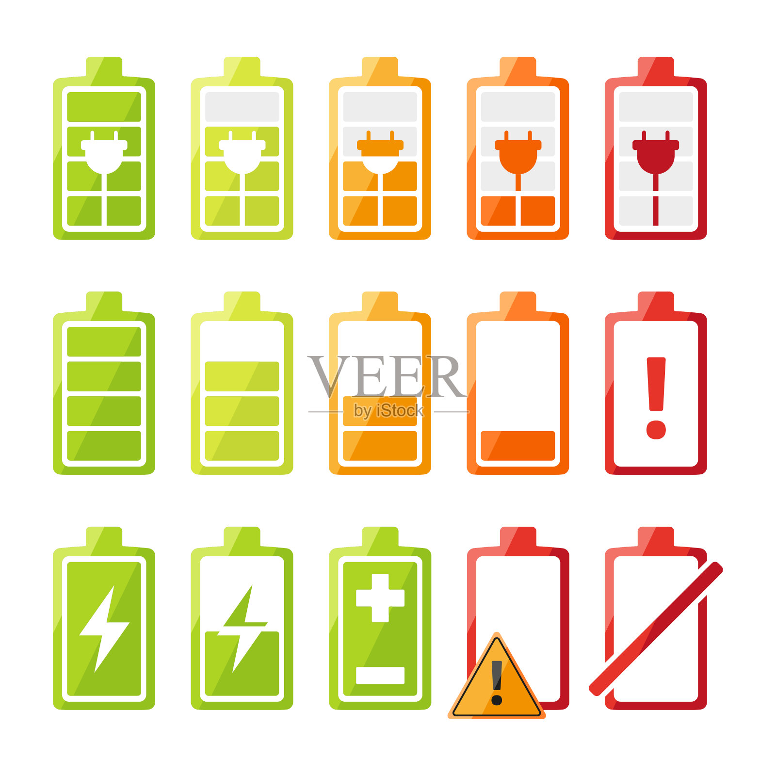 图标设置不同状态的电池充电器的手机或智能手机设计元素图片