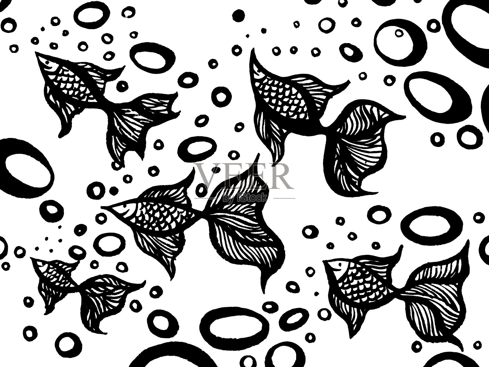 金鱼图案水彩画纸上设计插图插画图片素材