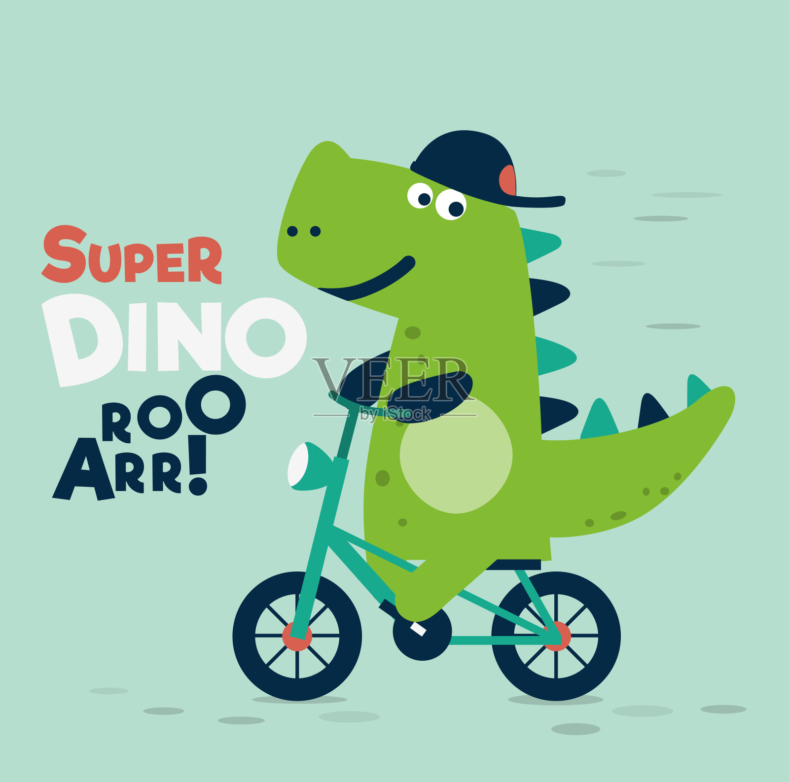 可爱的恐龙骑自行车插画图片素材