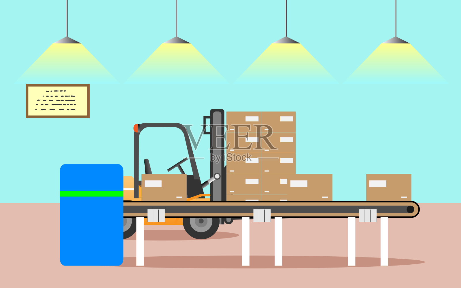 工厂自动包装和运输货物，矢量插图插画图片素材