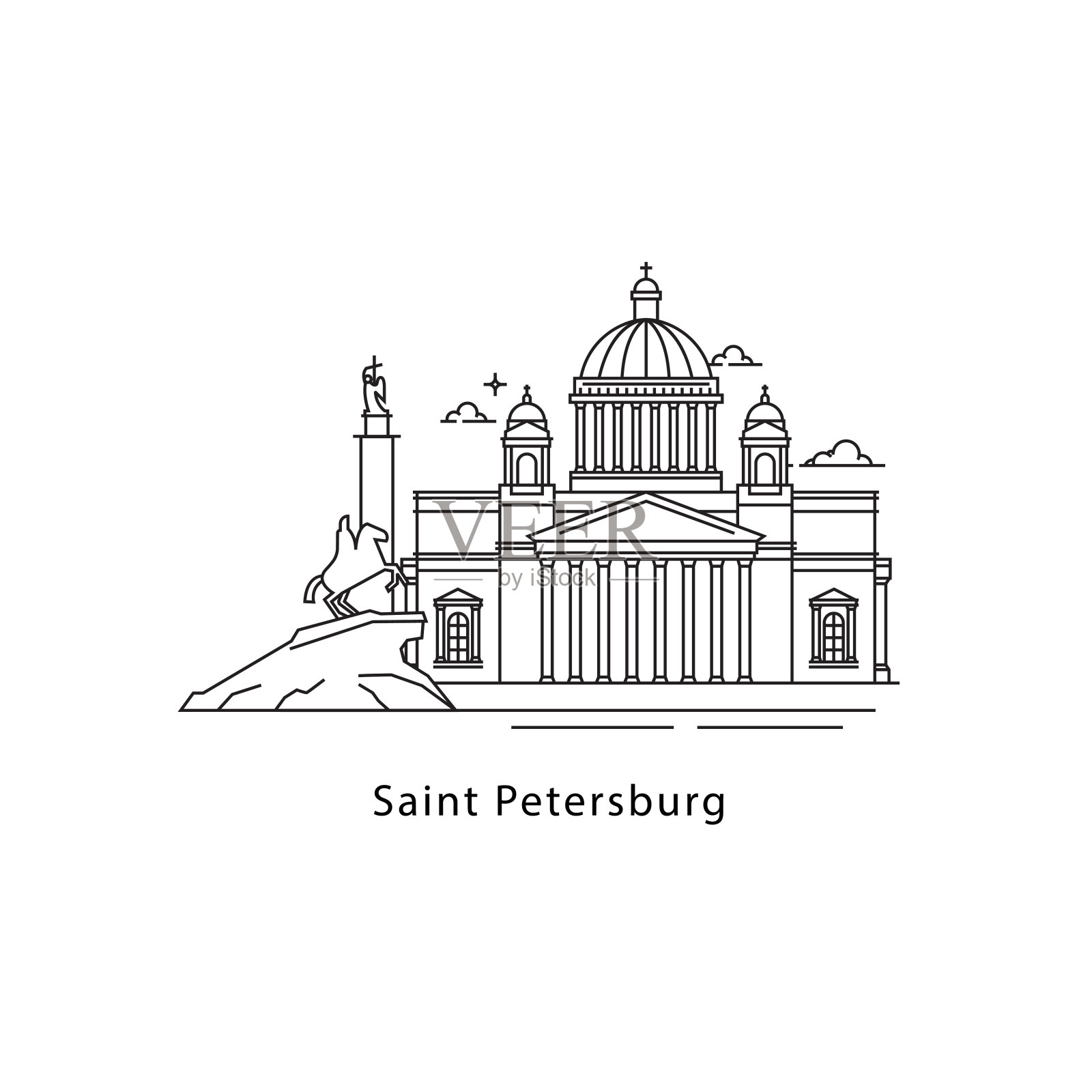 圣彼得堡图标孤立在白色的背景。圣彼得堡地标线矢量图。俄罗斯城市旅游概念。插画图片素材