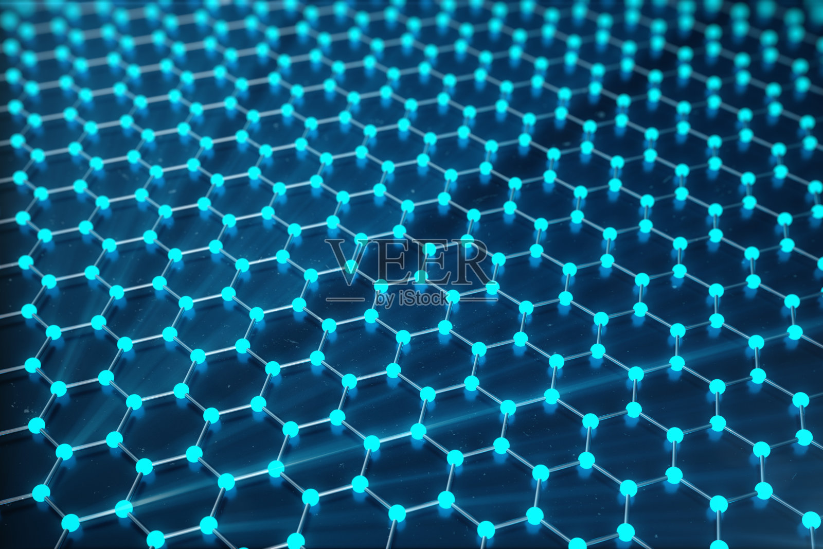 石墨烯原子结构的三维渲染-纳米技术背景插图。插画图片素材