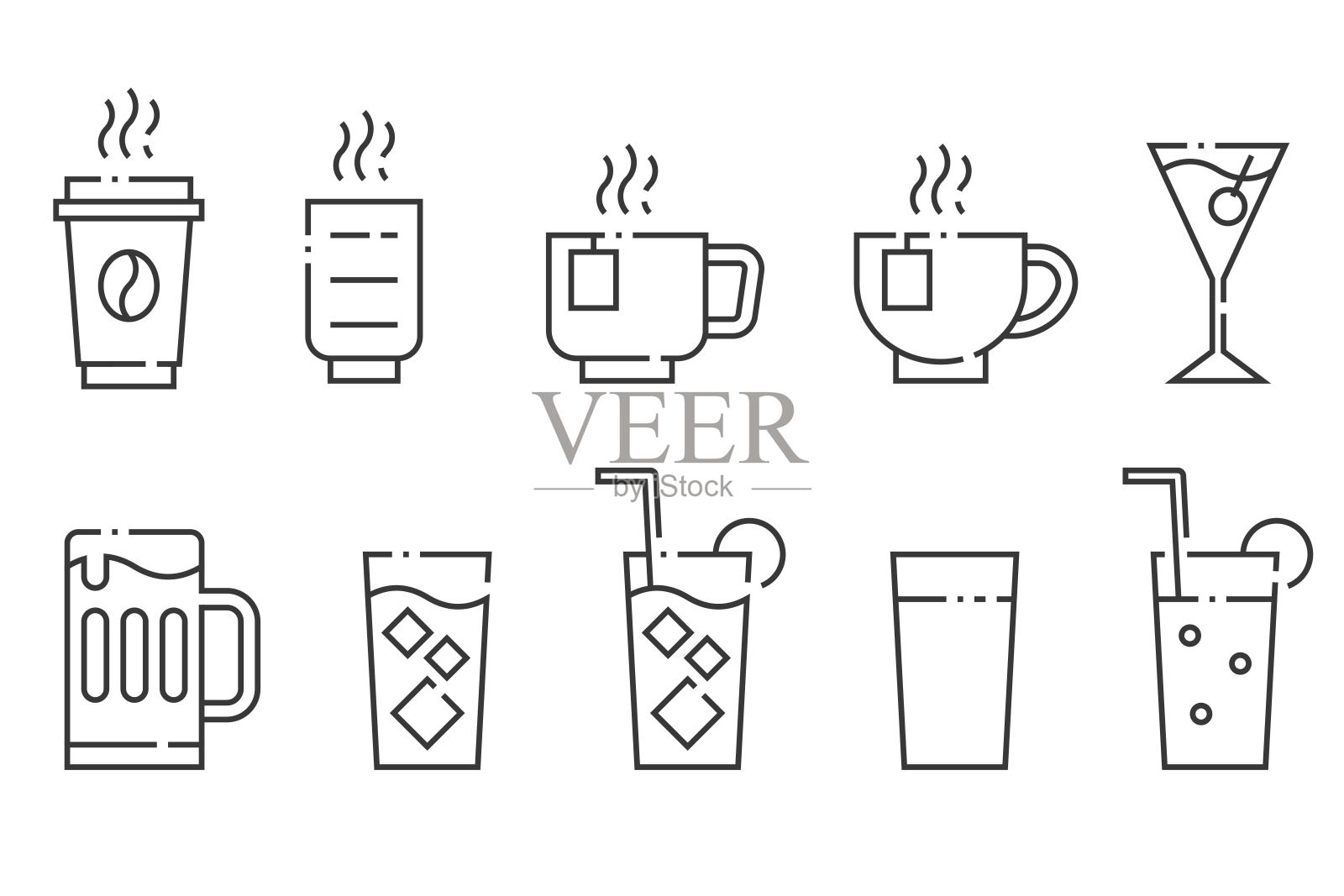 饮料和饮料矢量线图标设置图标素材