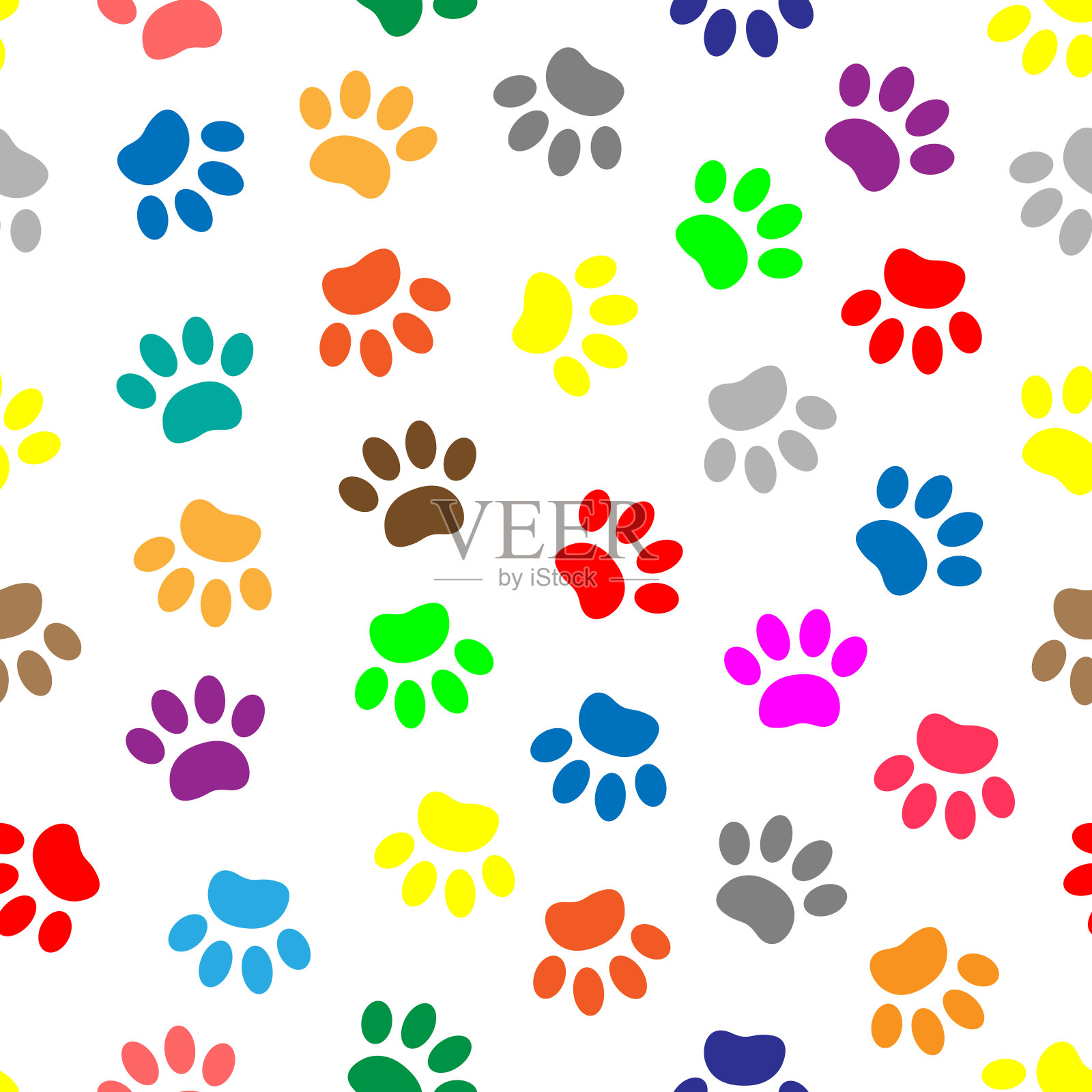 彩色动物爪印无缝图案插画图片素材