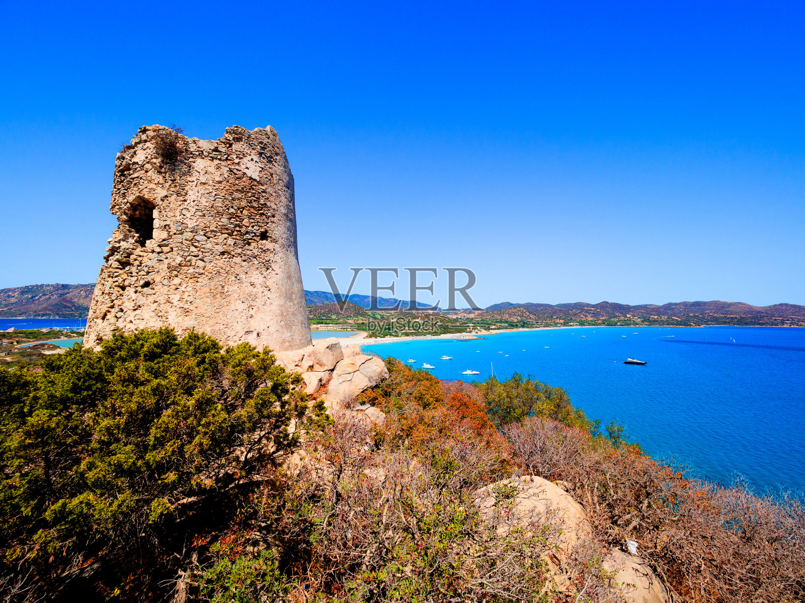 意大利撒丁岛维拉西米乌斯港的西班牙瞭望塔照片摄影图片