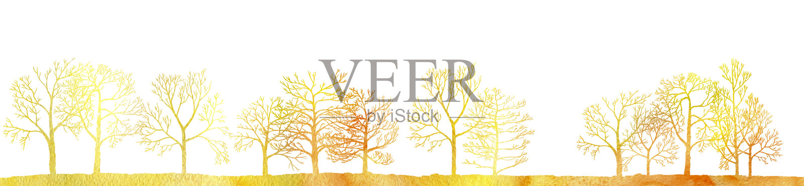 冬季树木的水彩画景观设计元素图片