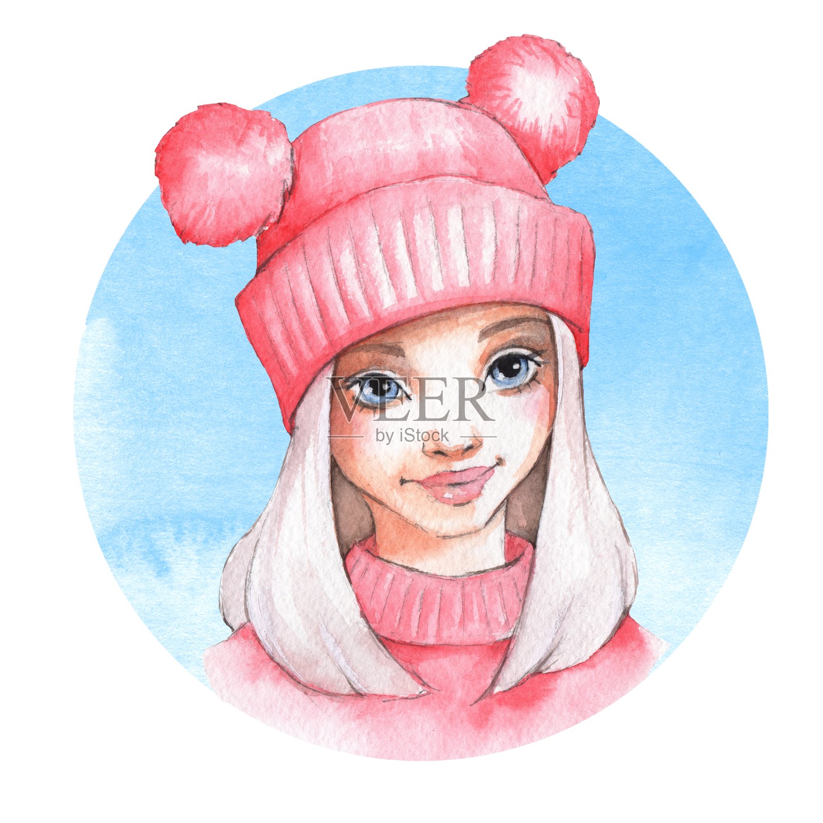 可爱的卡通女孩在温暖的帽子插画图片素材