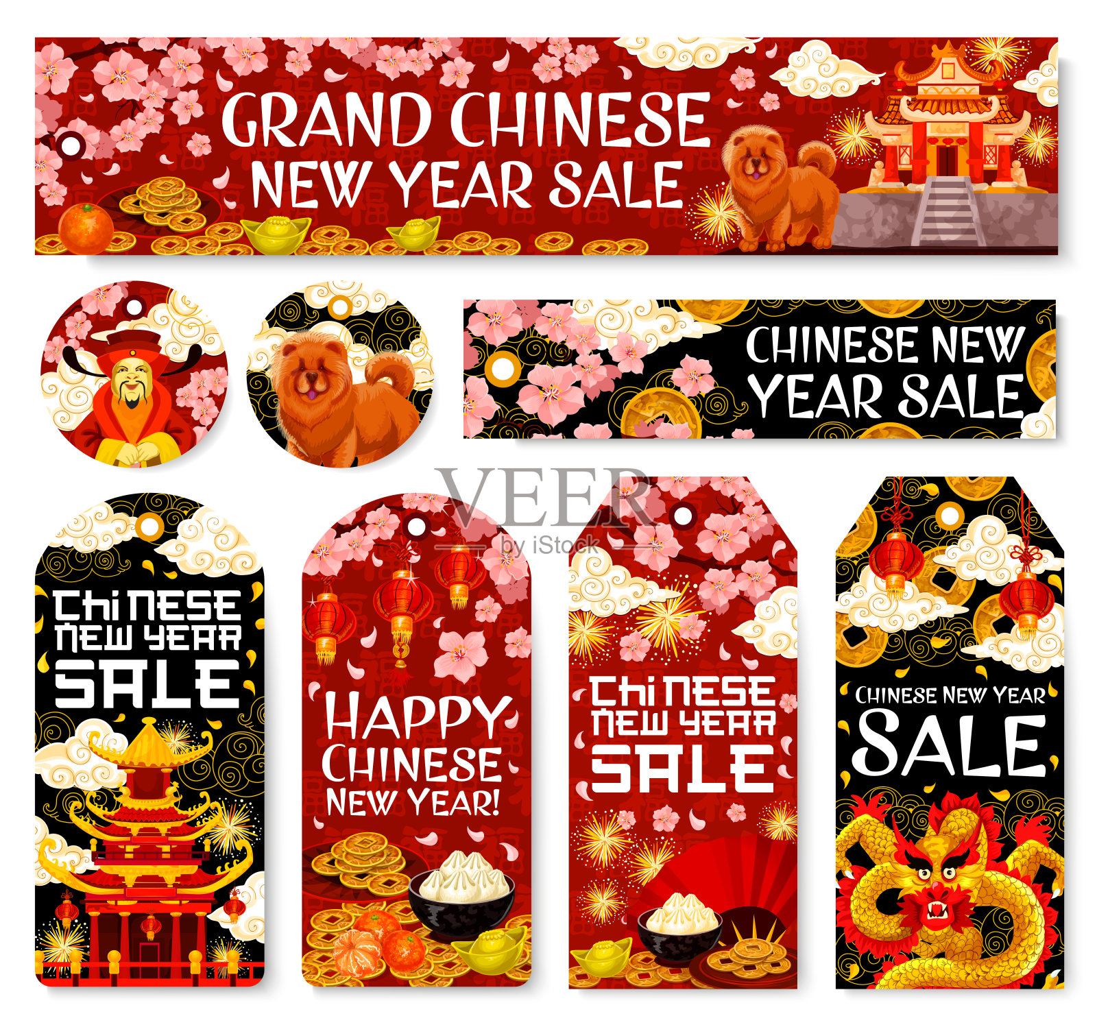 中国新年销售矢量标签商店横幅插画图片素材