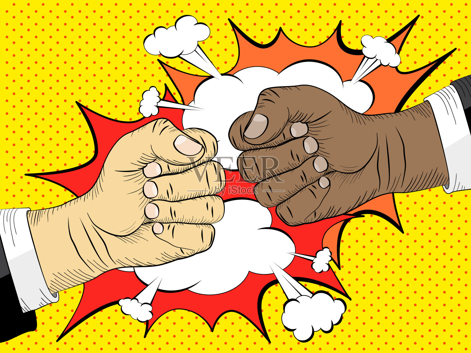 黑人的生活很重要，为平等权利的观念而斗争。两只手在一起碰撞，做出打斗的姿势插画图片素材
